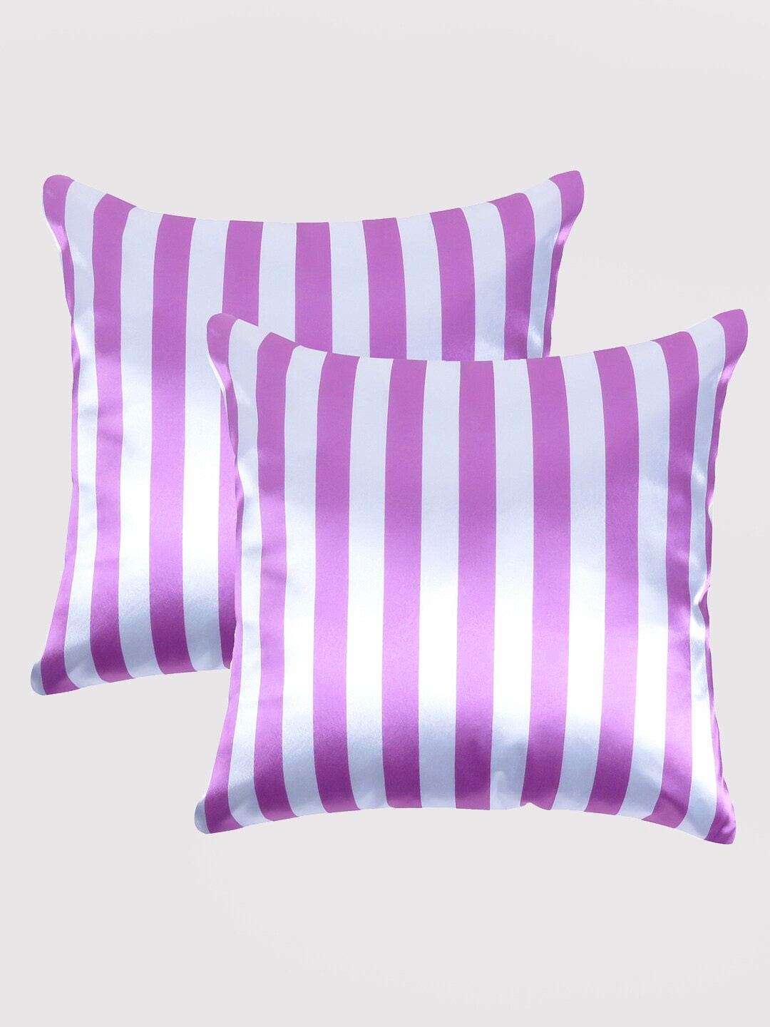 

OUSSUM Pink & White Set of 2 Striped Satin Square Cushion Covers