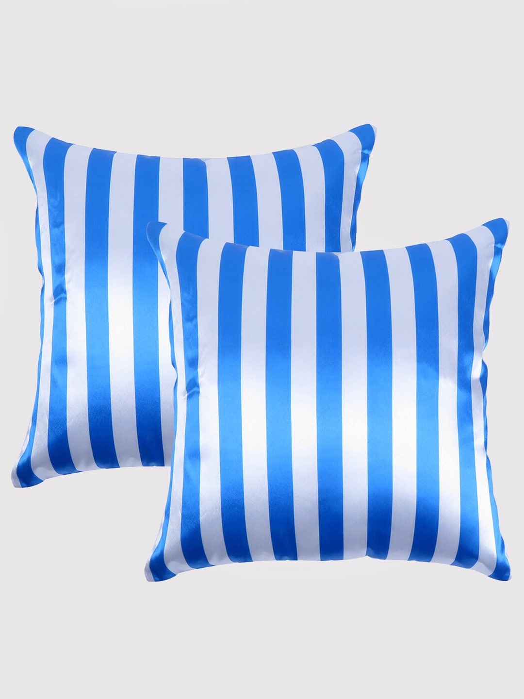 

OUSSUM Blue & White Set of 2 Striped Satin Square Cushion Covers