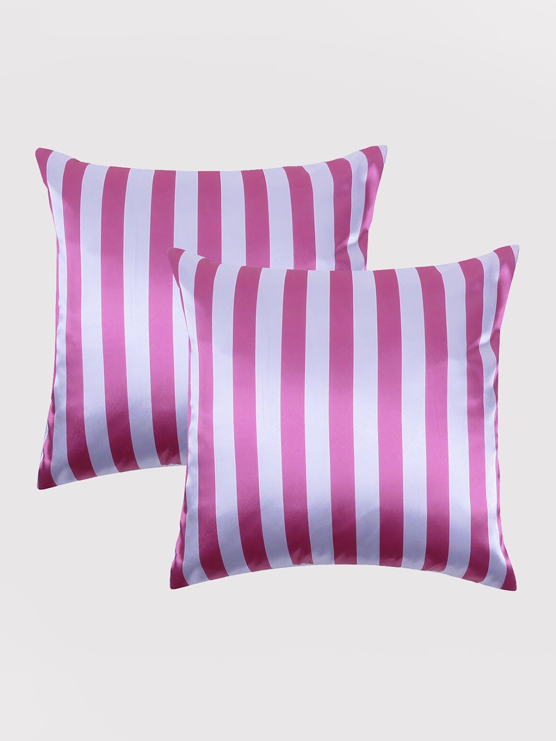 

OUSSUM Pink & White Set of 2 Striped Satin Square Cushion Covers