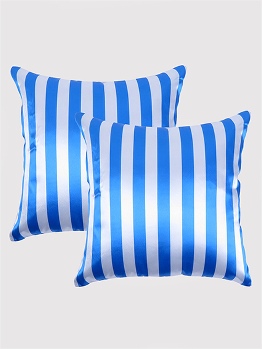 

OUSSUM Set of 2 Blue & White Striped Satin Square Cushion Covers