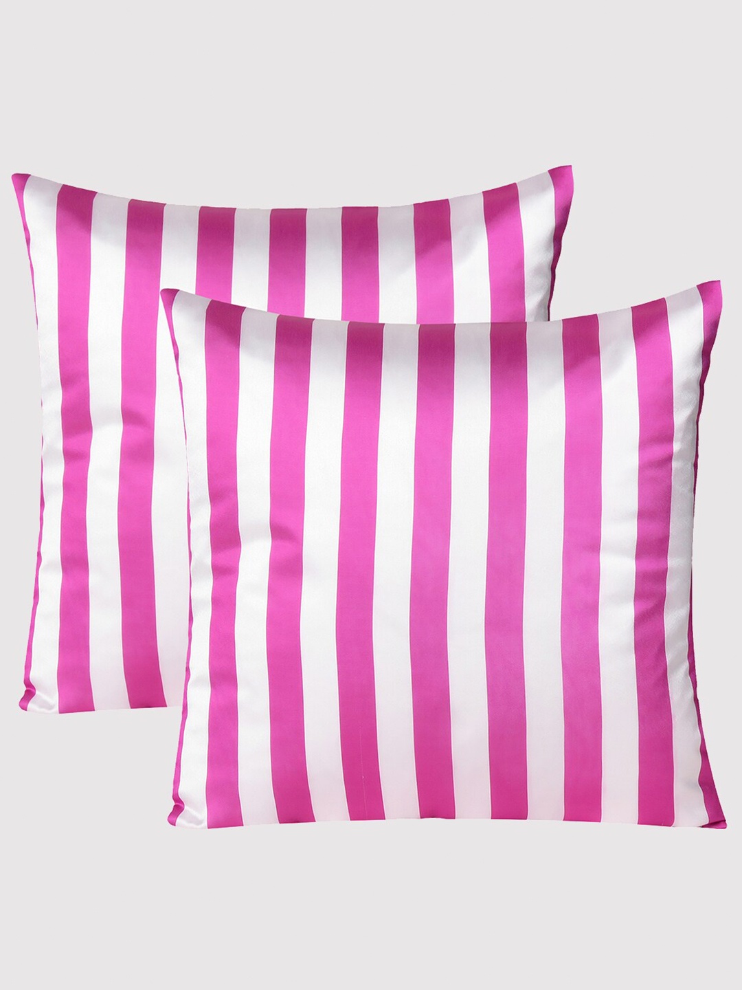 

OUSSUM Pink & White Set of 2 Striped Satin Square Cushion Covers