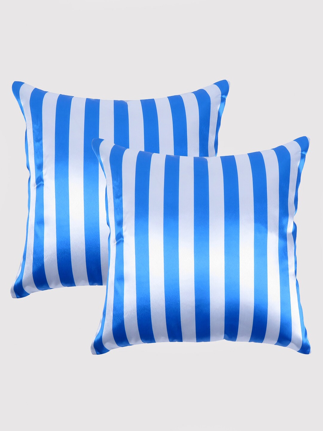 

OUSSUM Blue & White Set of 2 Striped Satin Square Cushion Covers