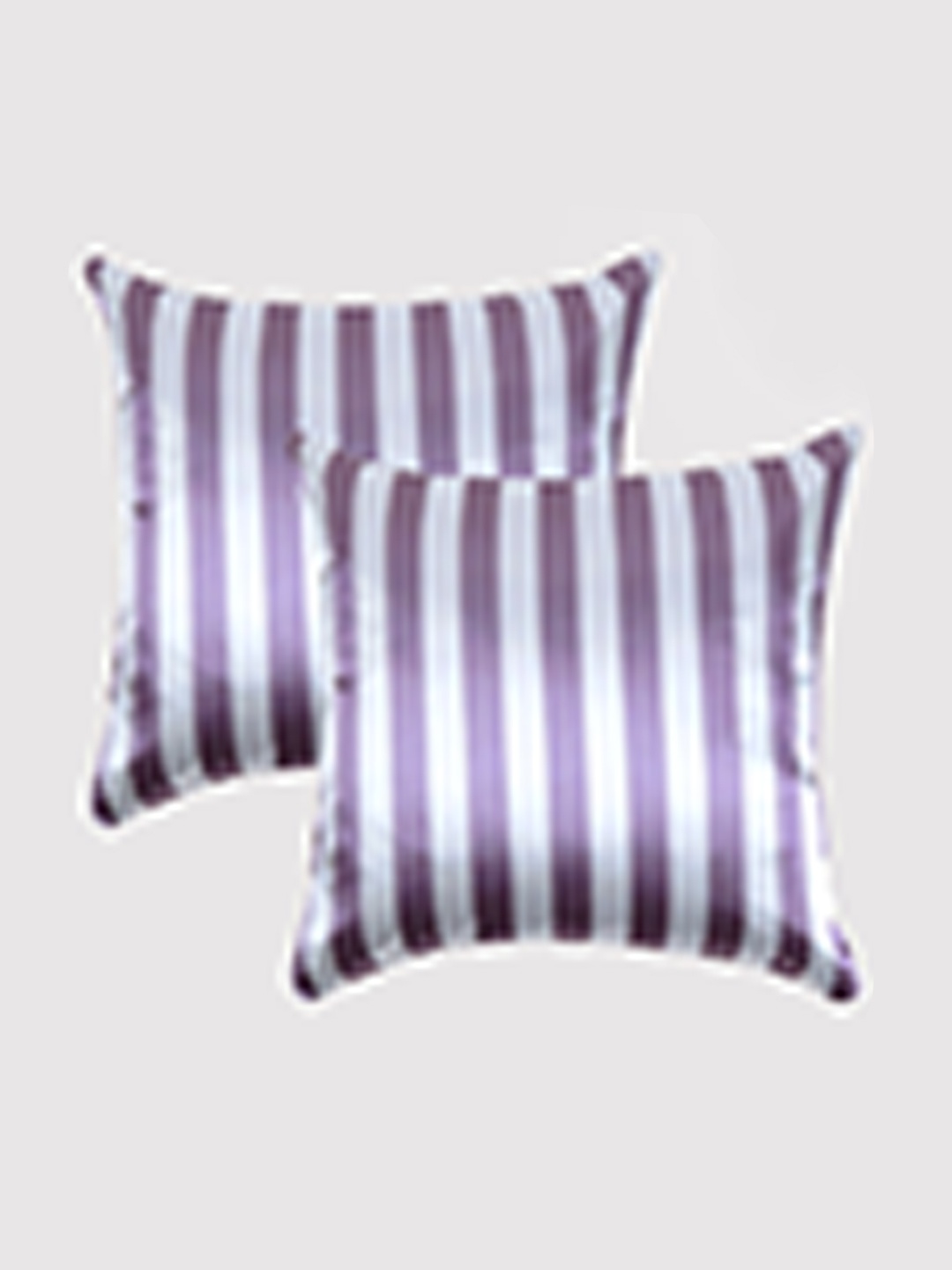 

OUSSUM Purple & Off White Pack of 2 Striped Satin Square Cushion Covers