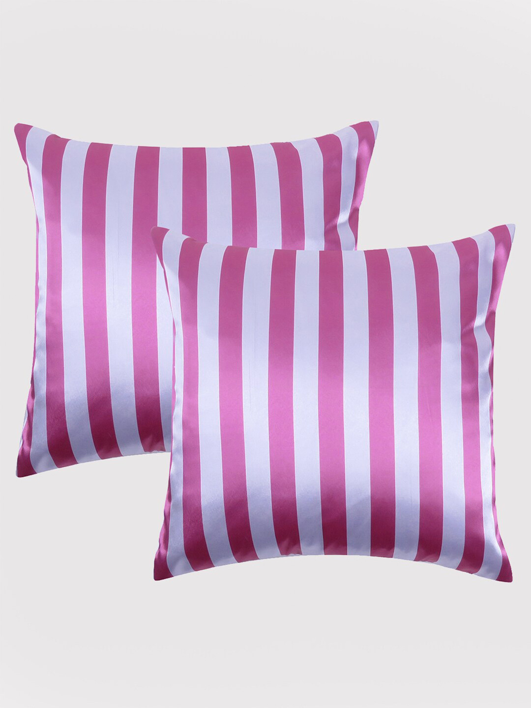

OUSSUM Set of 2 Pink And White Striped Satin Square Cushion Covers