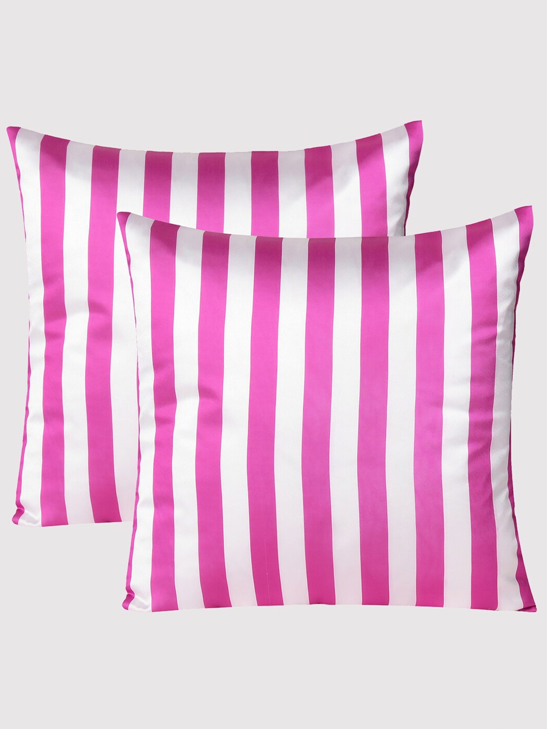 

OUSSUM Pink & White Set of 2 Striped Satin Square Cushion Covers