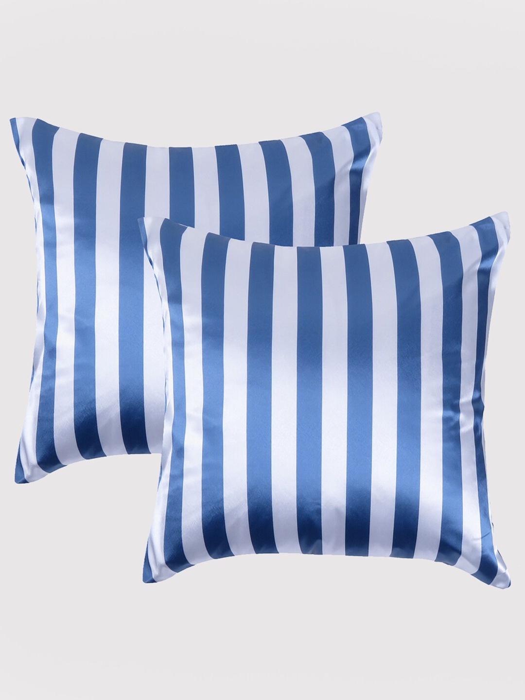 

OUSSUM Grey & White Set of 2 Striped Satin Square Cushion Covers