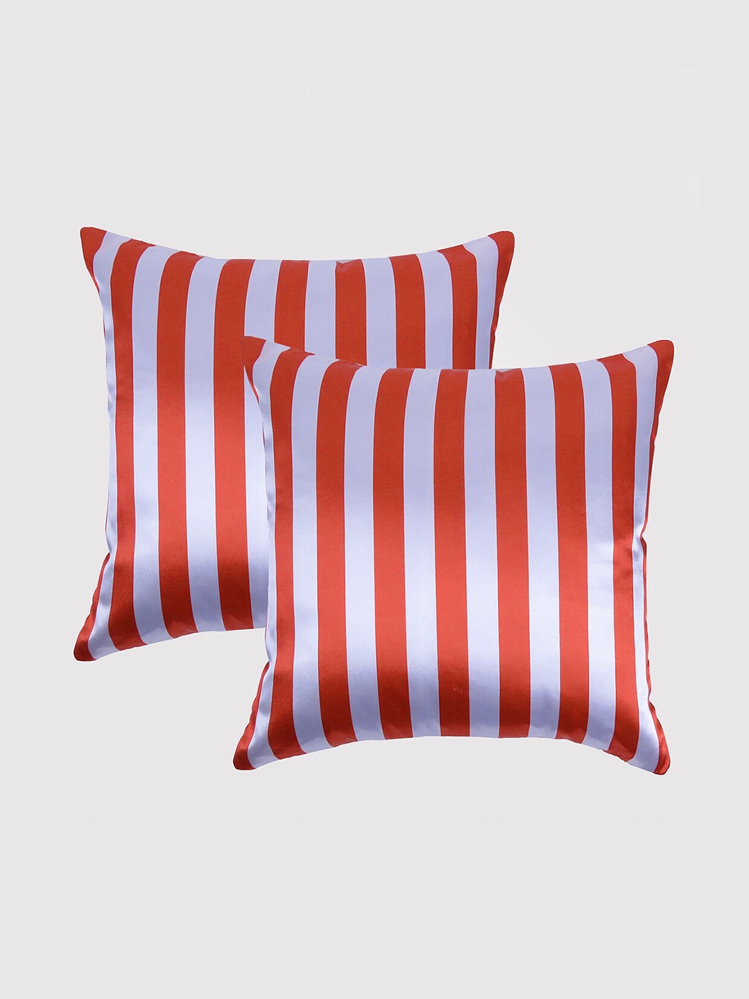 

OUSSUM Red & White Set of 2 Striped Satin Square Cushion Covers