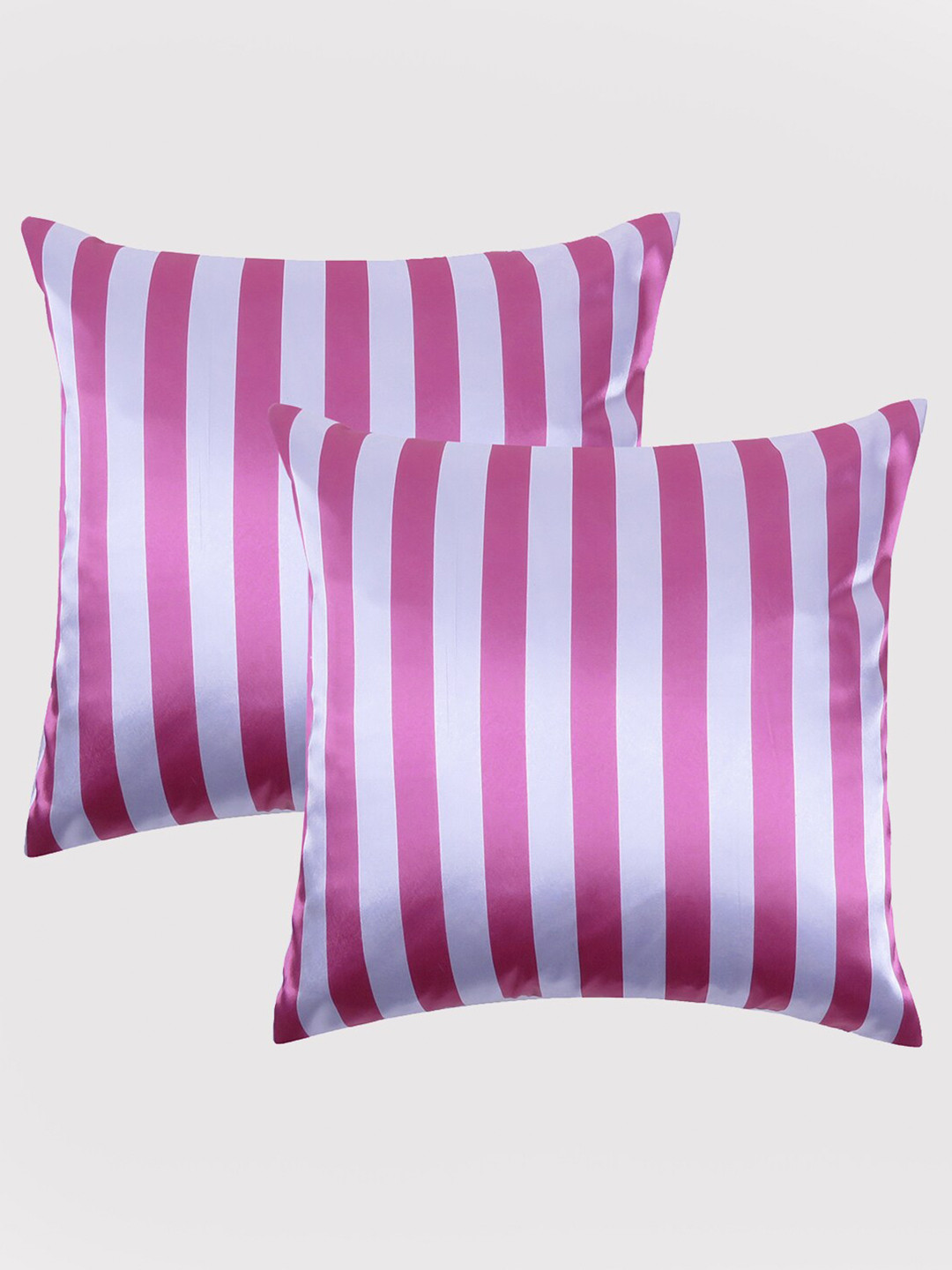 

OUSSUM Pink & White Set of 2 Striped Satin Square Cushion Covers