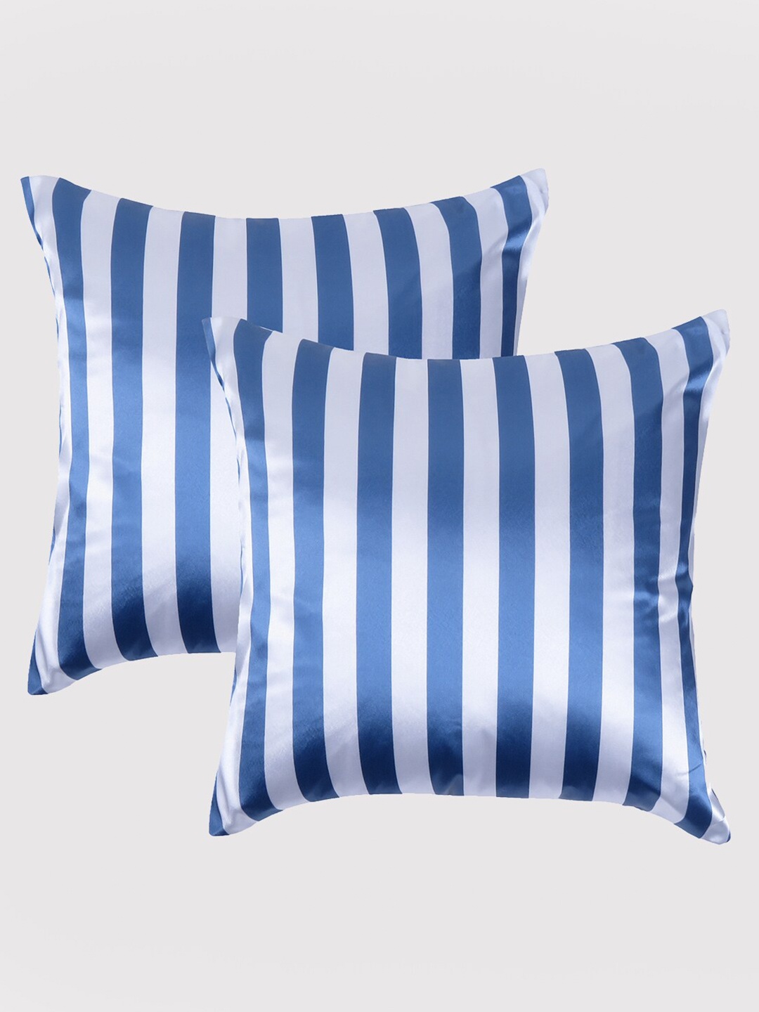 

OUSSUM Grey & Off White Set of 2 Striped Satin Square Cushion Covers