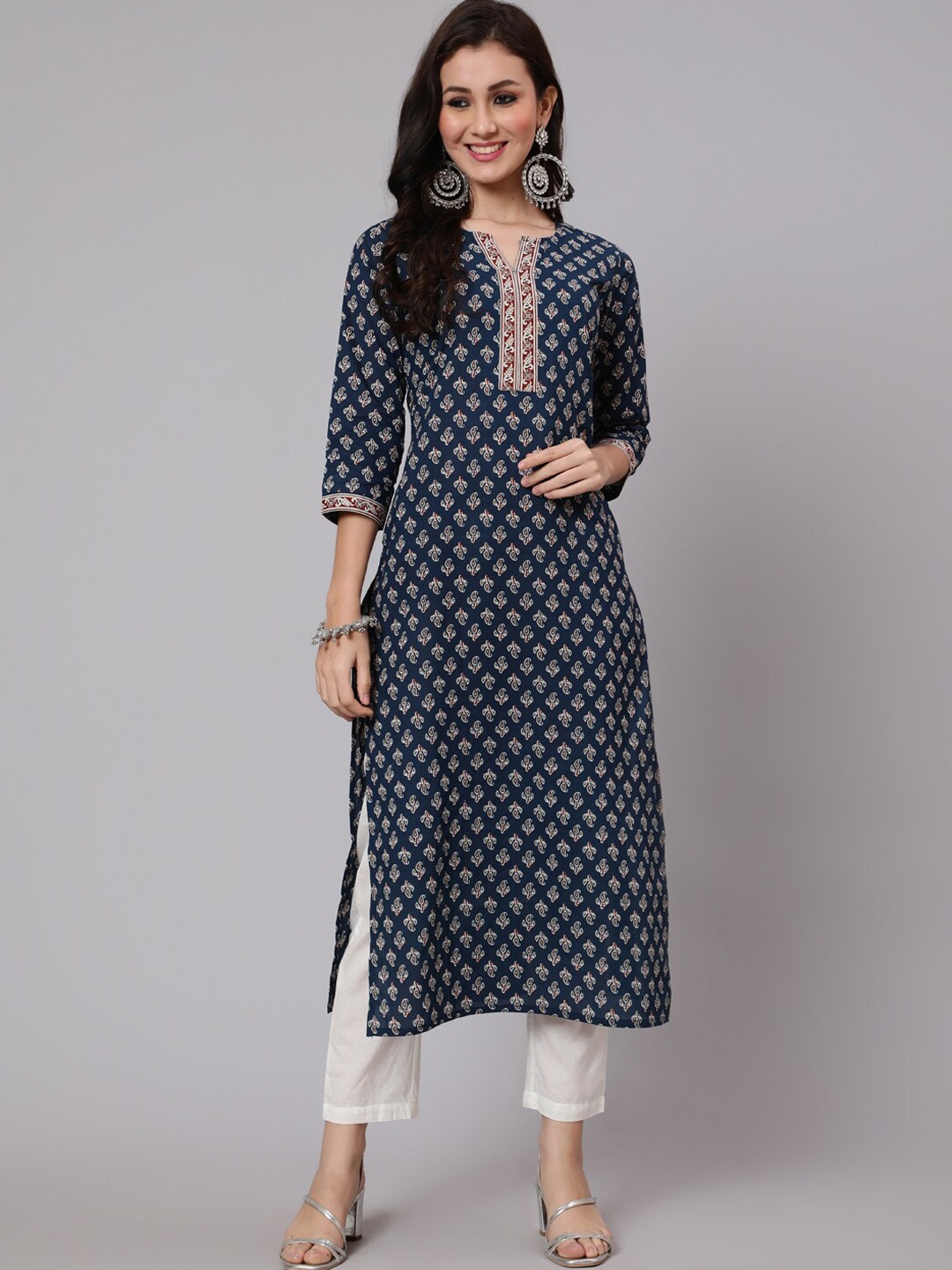 

Nayo Women Navy Blue Ethnic Motifs Printed Kurta