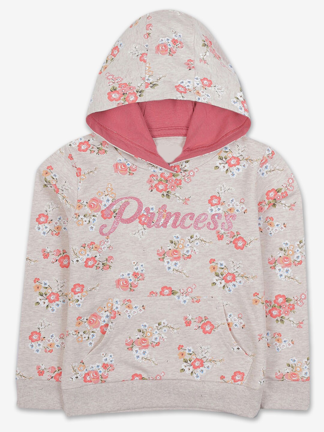 

Hopscotch Girls Cream Floral Printed Cotton Hooded Sweatshirt