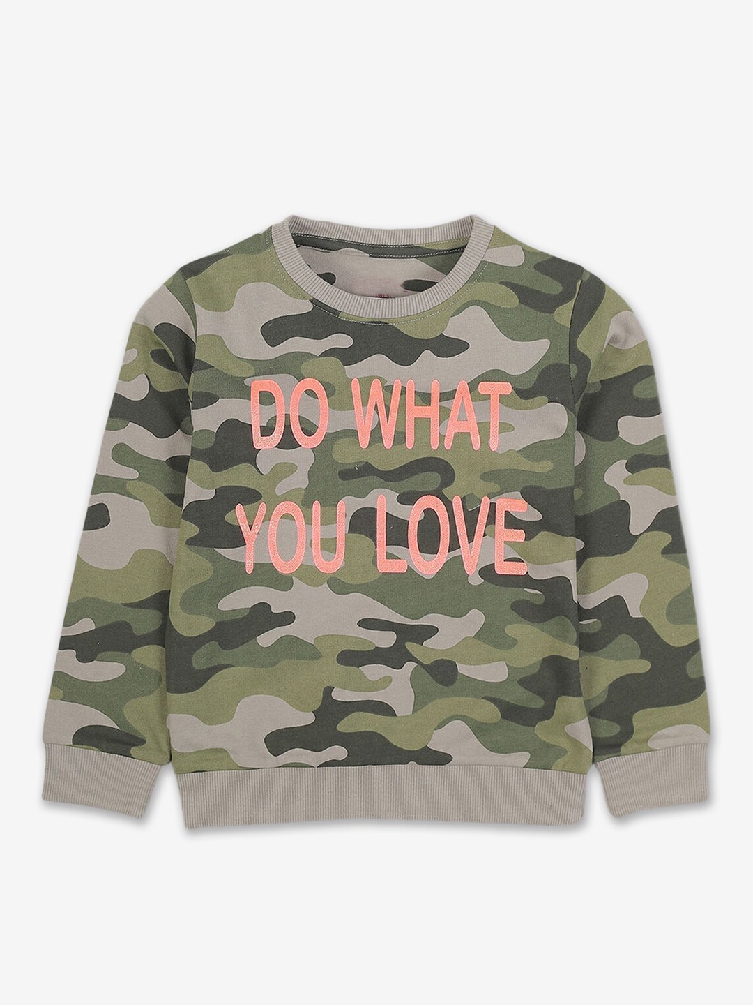 

Hopscotch Girls Olive Green Camouflage Cotton Sweatshirt