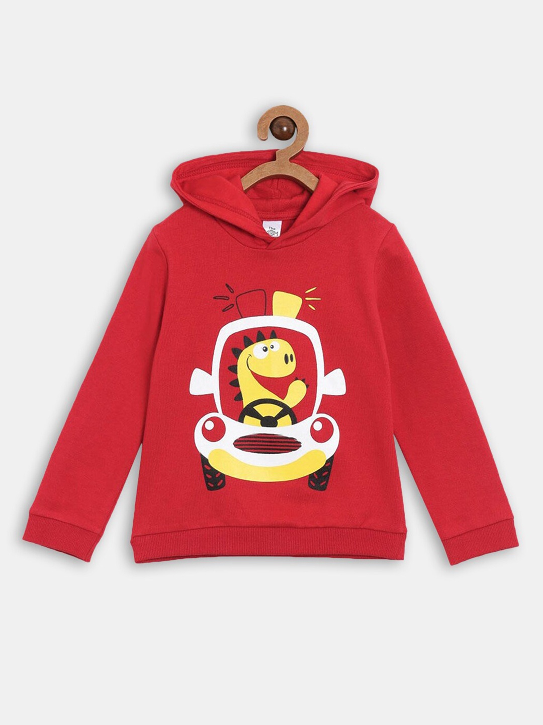 

Hopscotch Boys Red Printed Hooded Sweatshirt