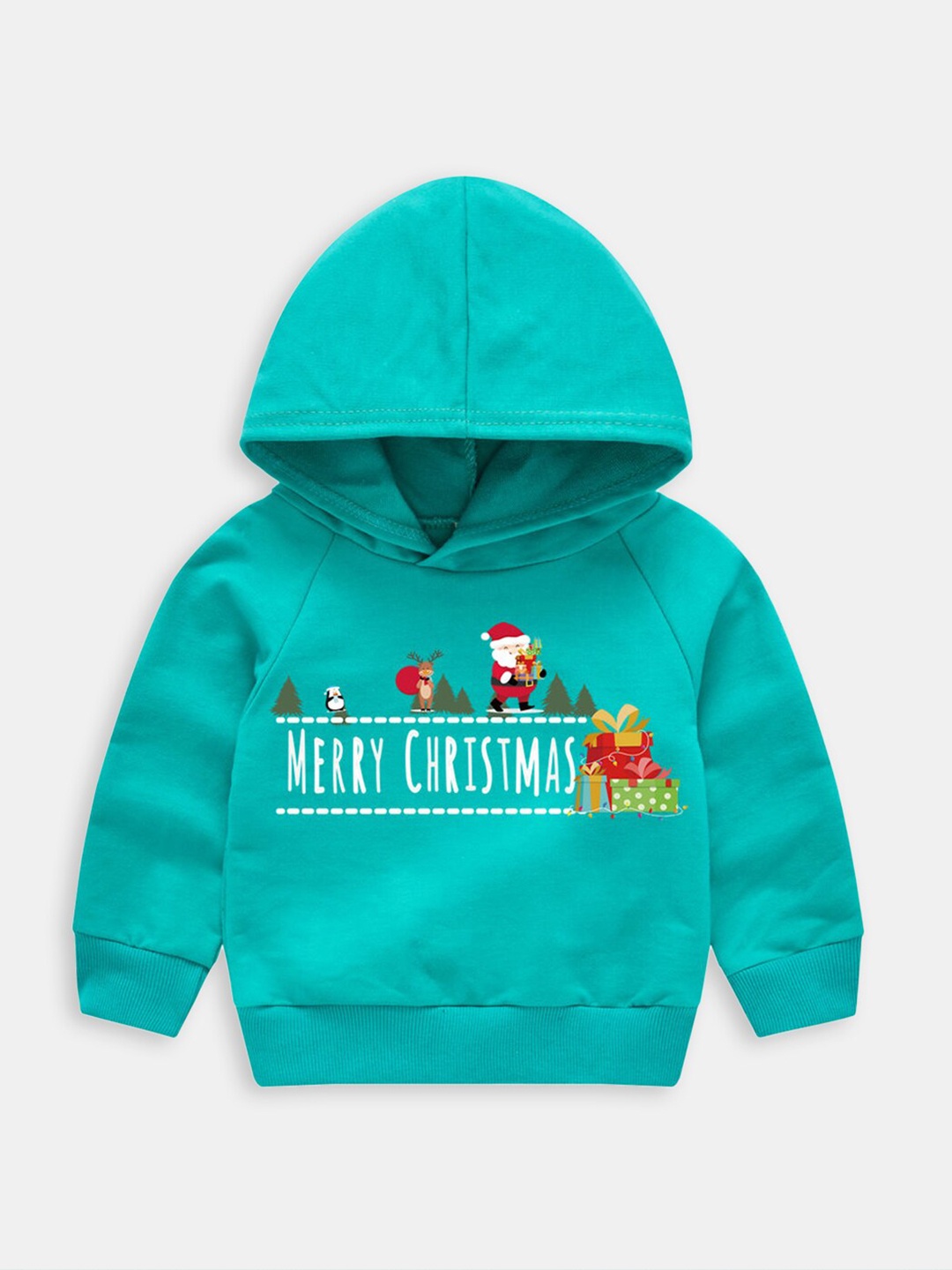 

Hopscotch Girls Turquoise Blue Printed Hooded Sweatshirt