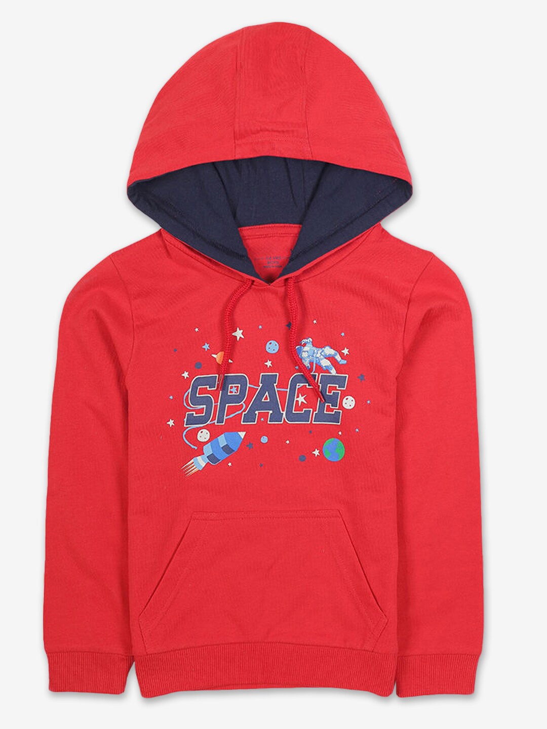 

Hopscotch Boys Red Printed Hooded Sweatshirt