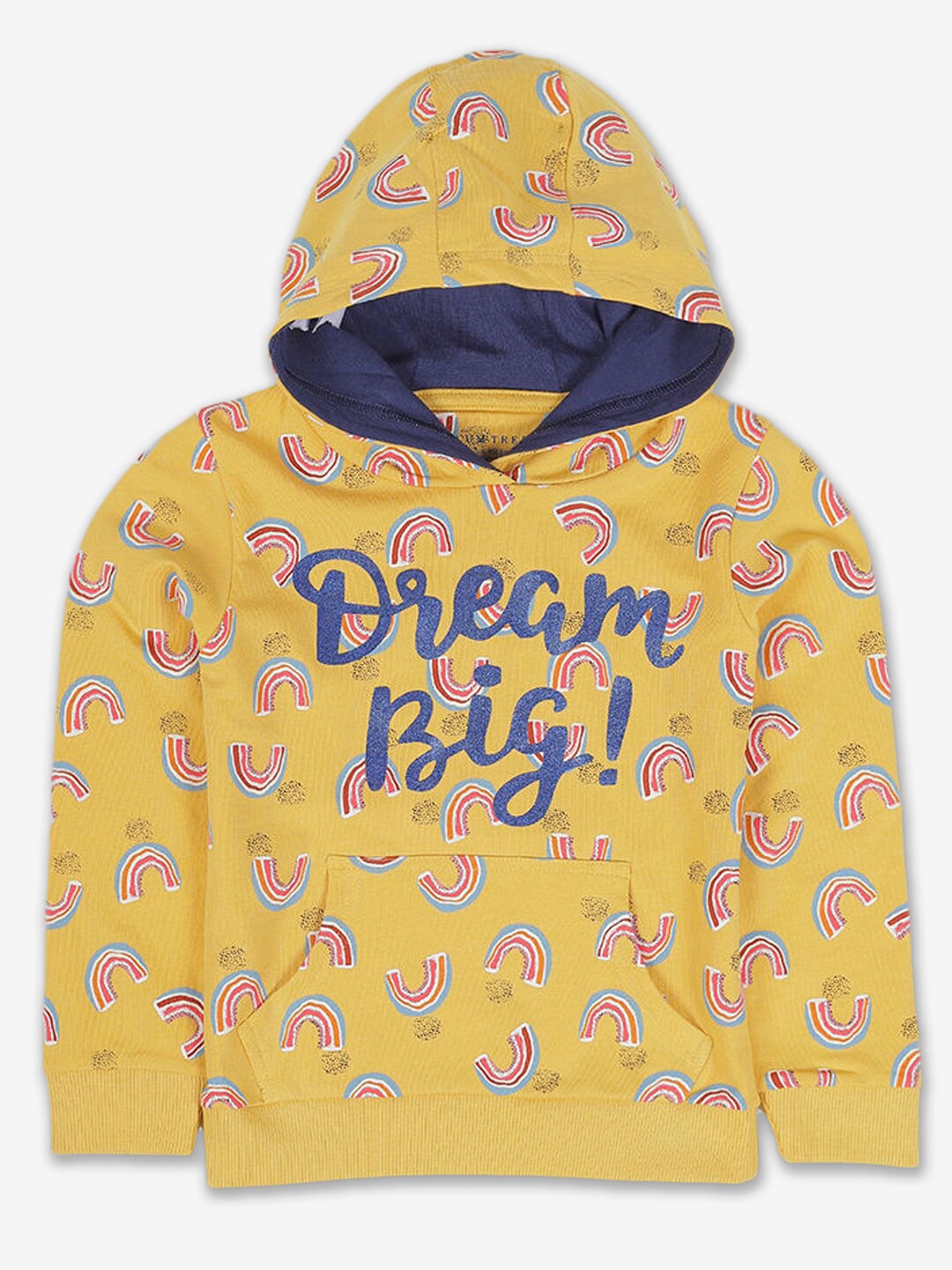 

Hopscotch Girls Yellow Printed Hooded Sweatshirt