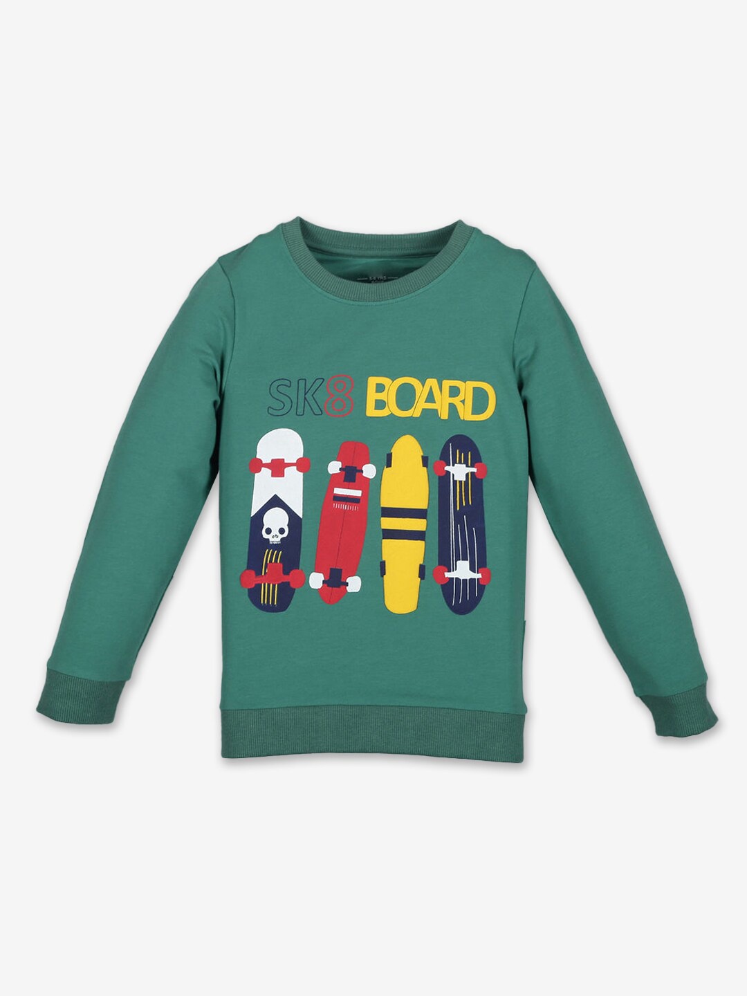 

Hopscotch Boys Green Printed Cotton Sweatshirt