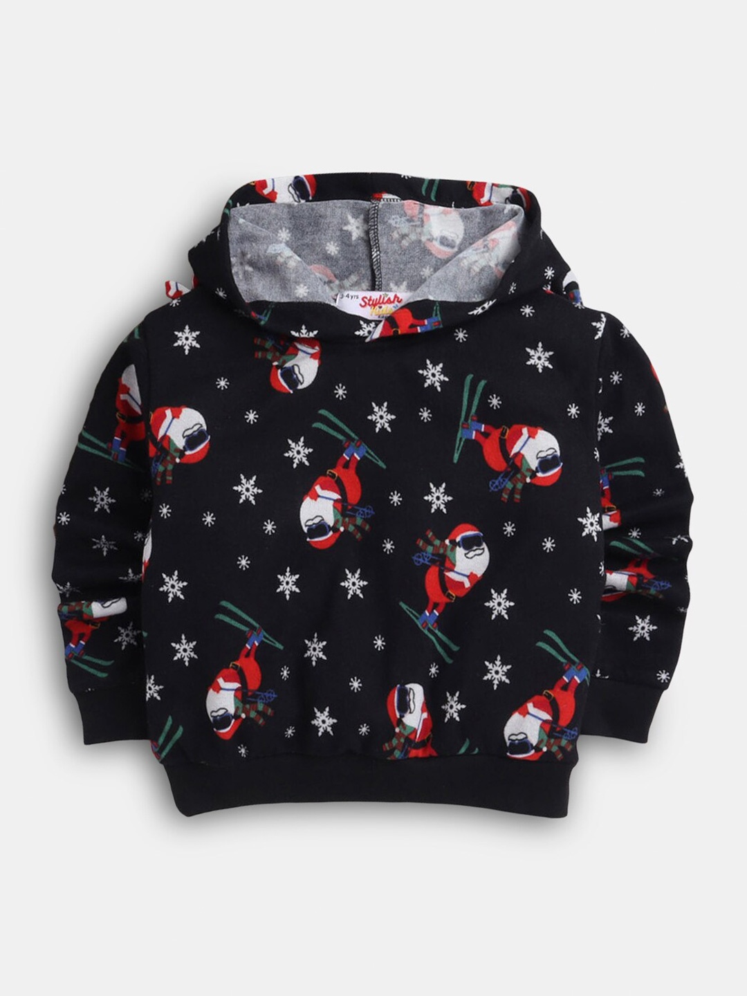 

Hopscotch Girls Black Printed Hooded Sweatshirt