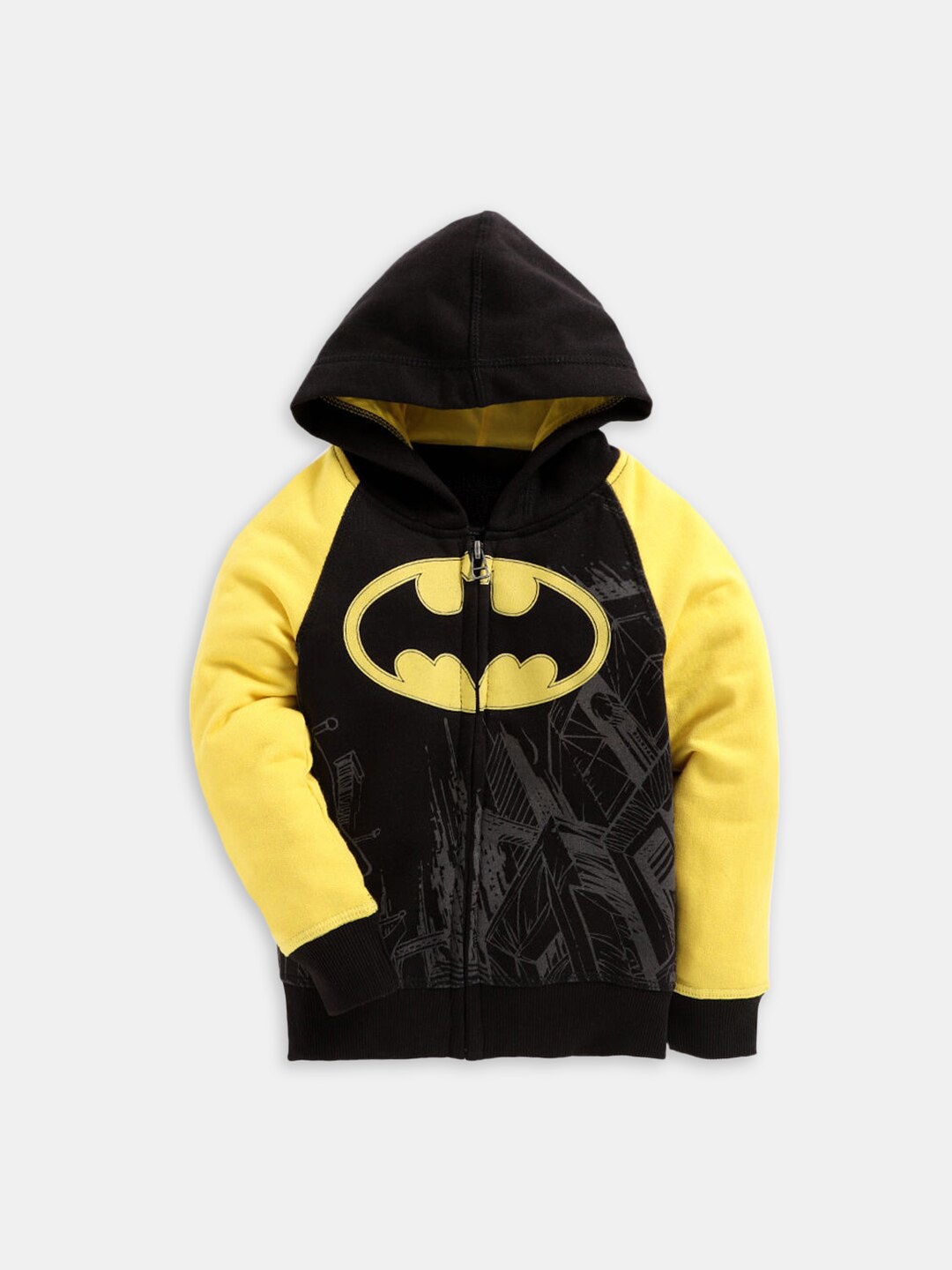 

Hopscotch Boys Yellow Printed Hooded Cotton Sweatshirt