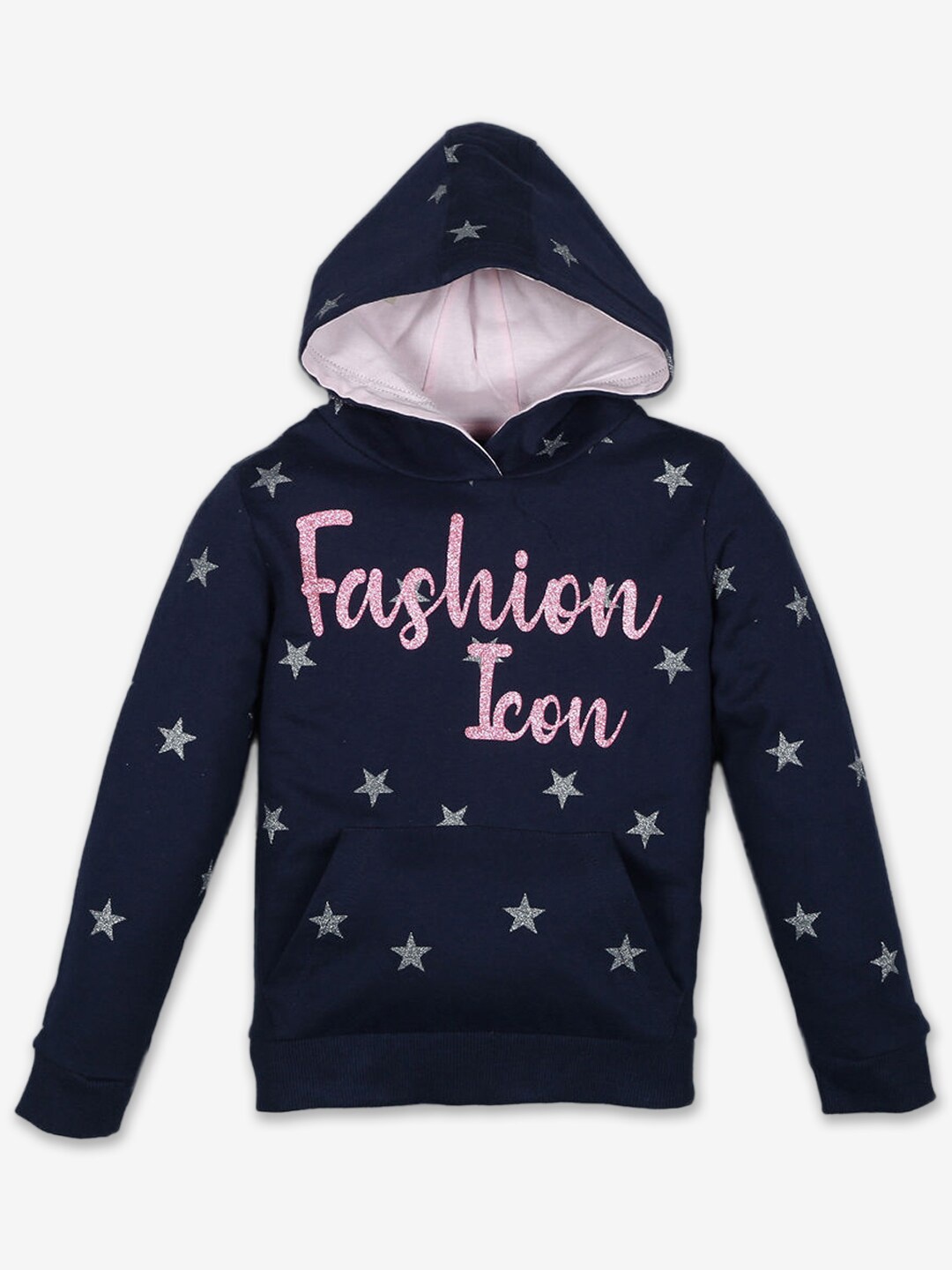 

Hopscotch Girls Navy Blue Printed Hooded Sweatshirt