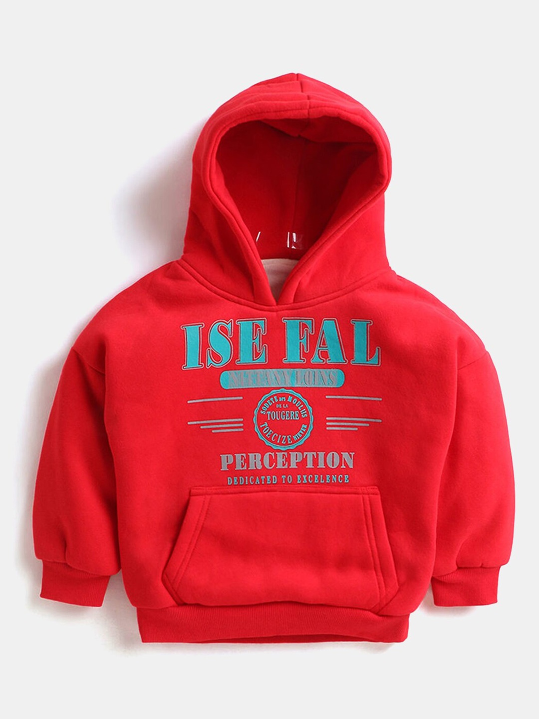 

Hopscotch Boys Red Printed Hooded Sweatshirt