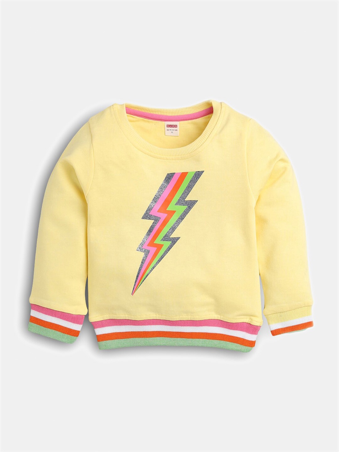 

Hopscotch Girls Yellow Printed Full-Sleeve Cotton Sweatshirt