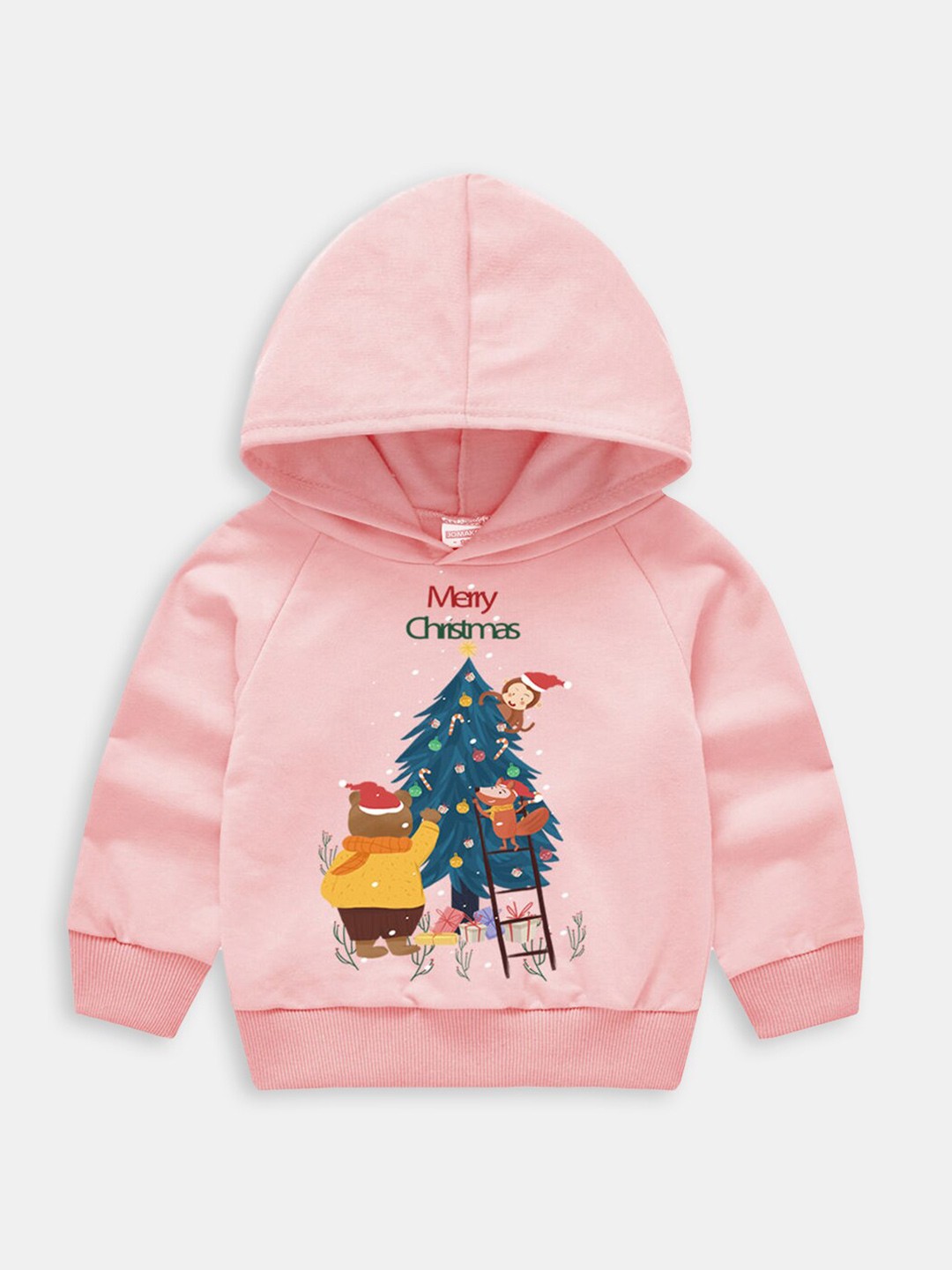 

Hopscotch Girls Peach-Coloured Printed Hooded Sweatshirt