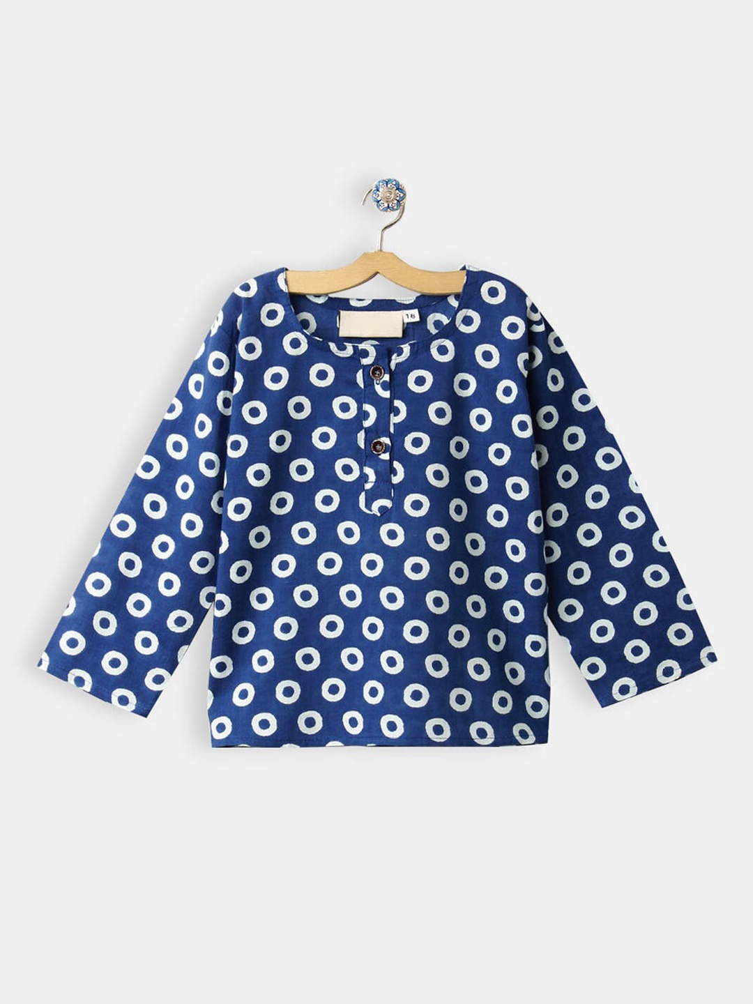 

Hopscotch Boys Blue Geometric Yoke Design Flared Sleeves Chikankari Kurta
