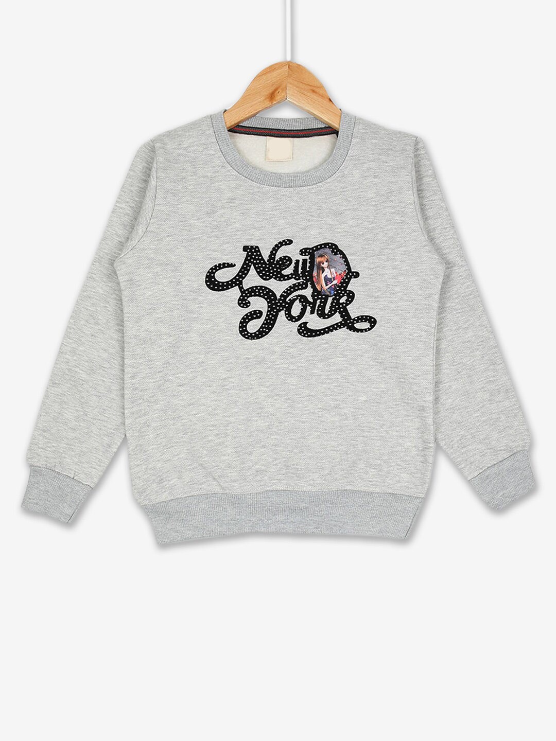 

Hopscotch Girls Grey Printed Pure Cotton Sweatshirt