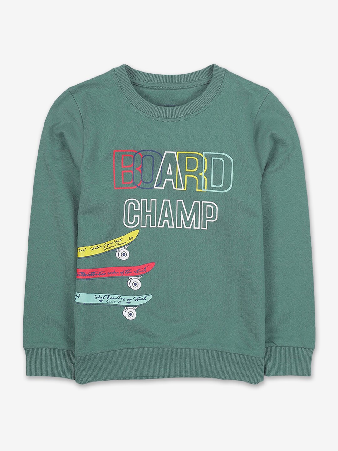 

Hopscotch Boys Green Printed Cotton Sweatshirt