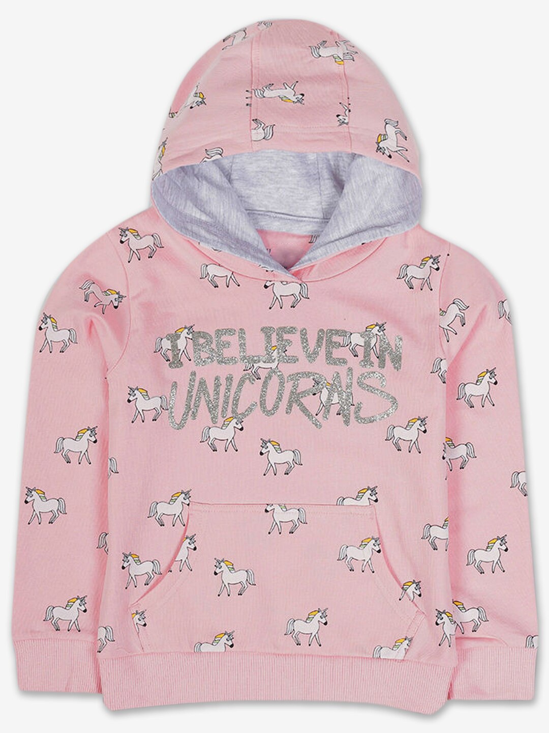 

Hopscotch Girls Pink Printed Cotton Hooded Sweatshirt