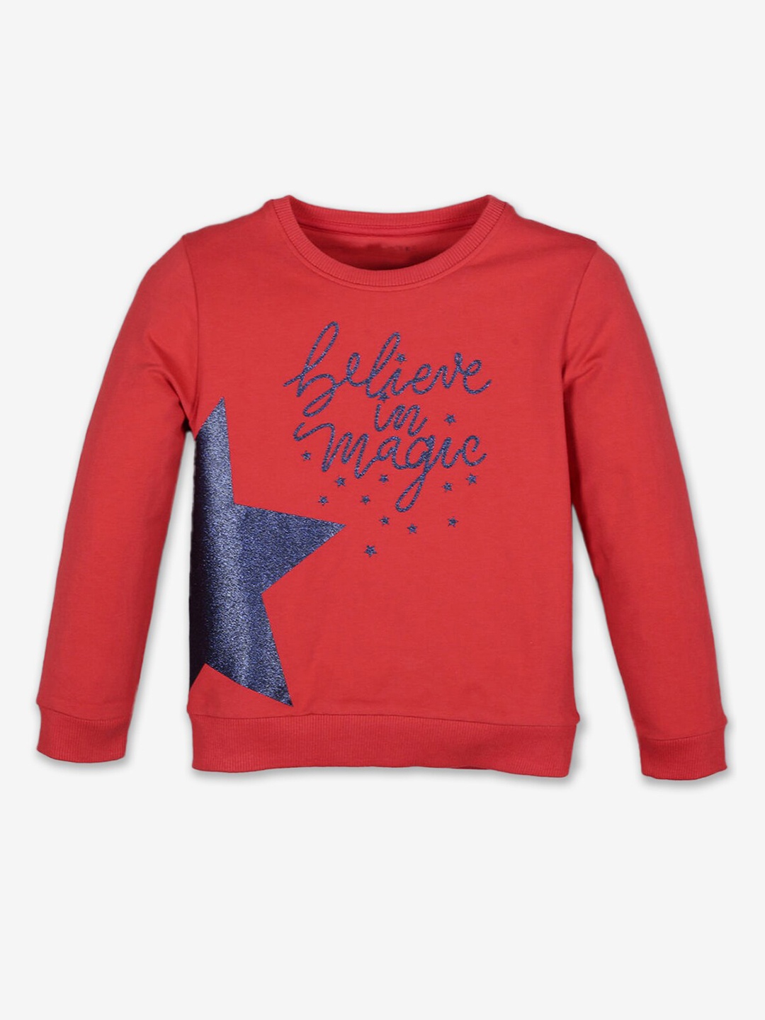 

Hopscotch Girls Red Printed Cotton Sweatshirt