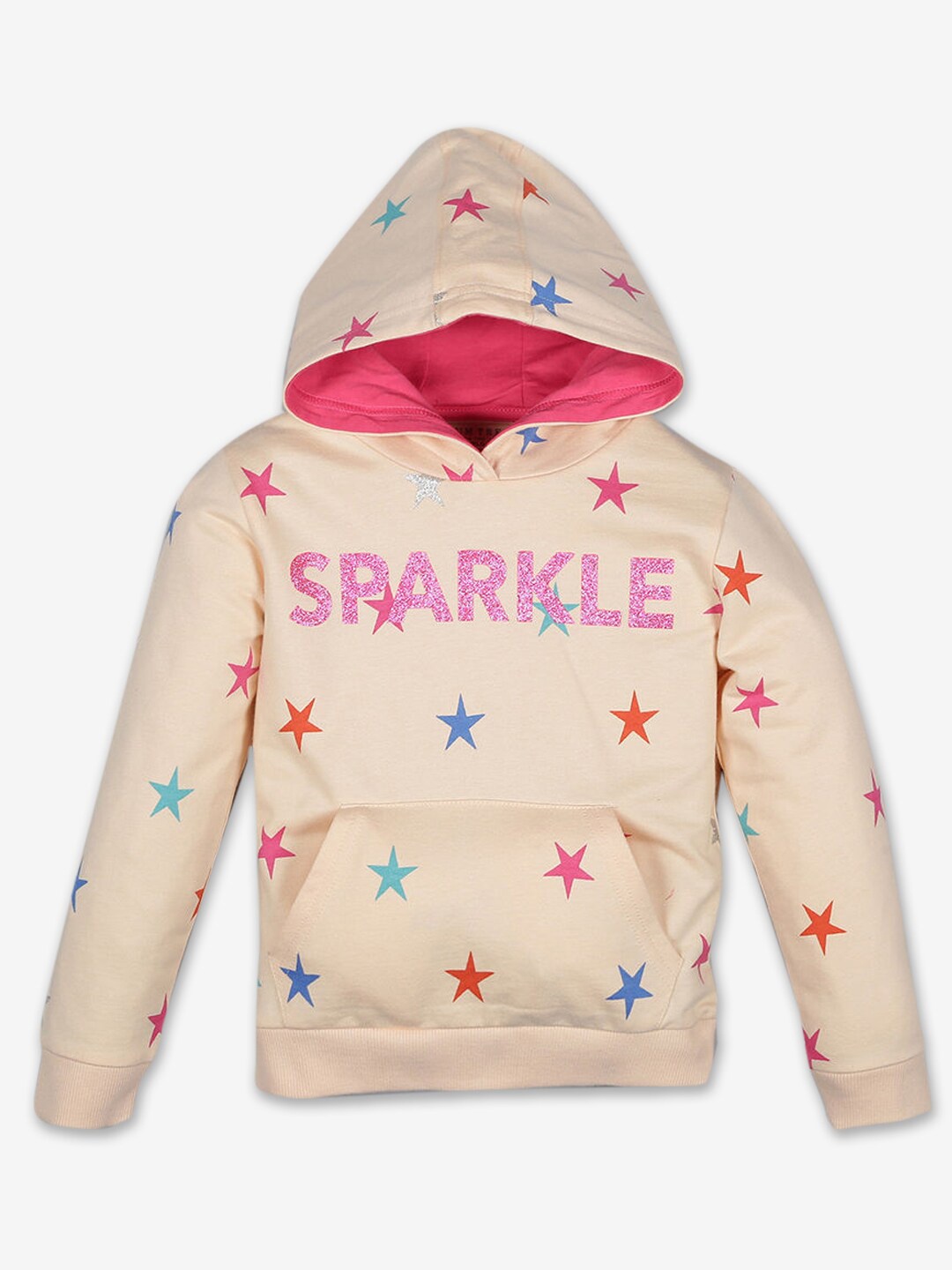 

Hopscotch Girls Peach-Coloured Printed Hooded Sweatshirt