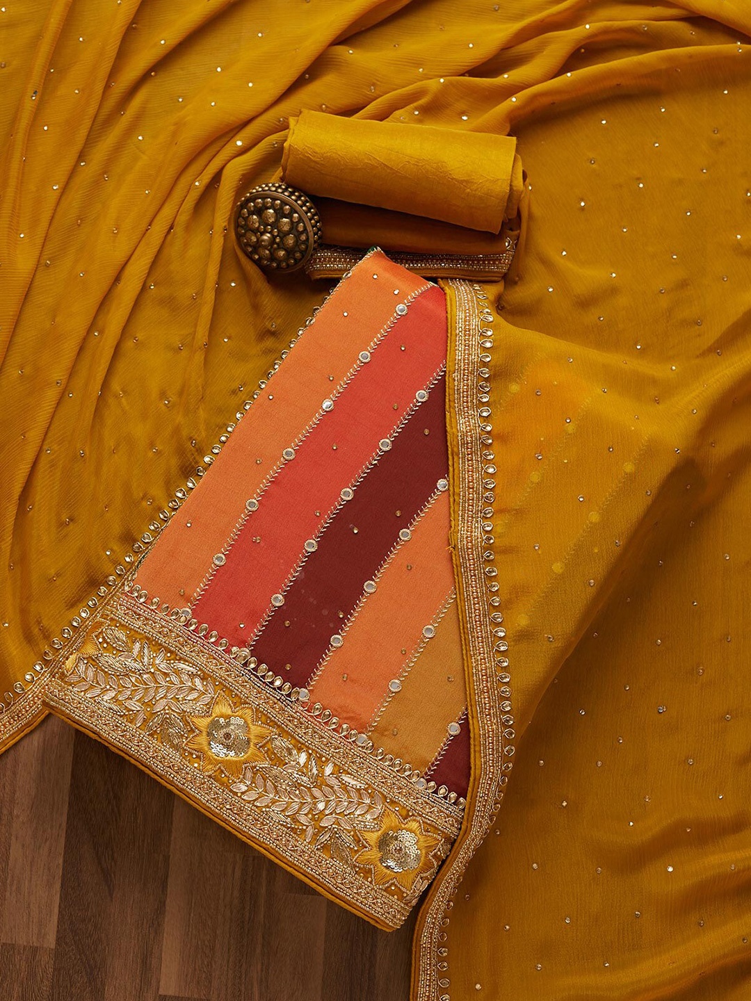 

Koskii Mustard & Green Embroidered Unstitched Dress Material