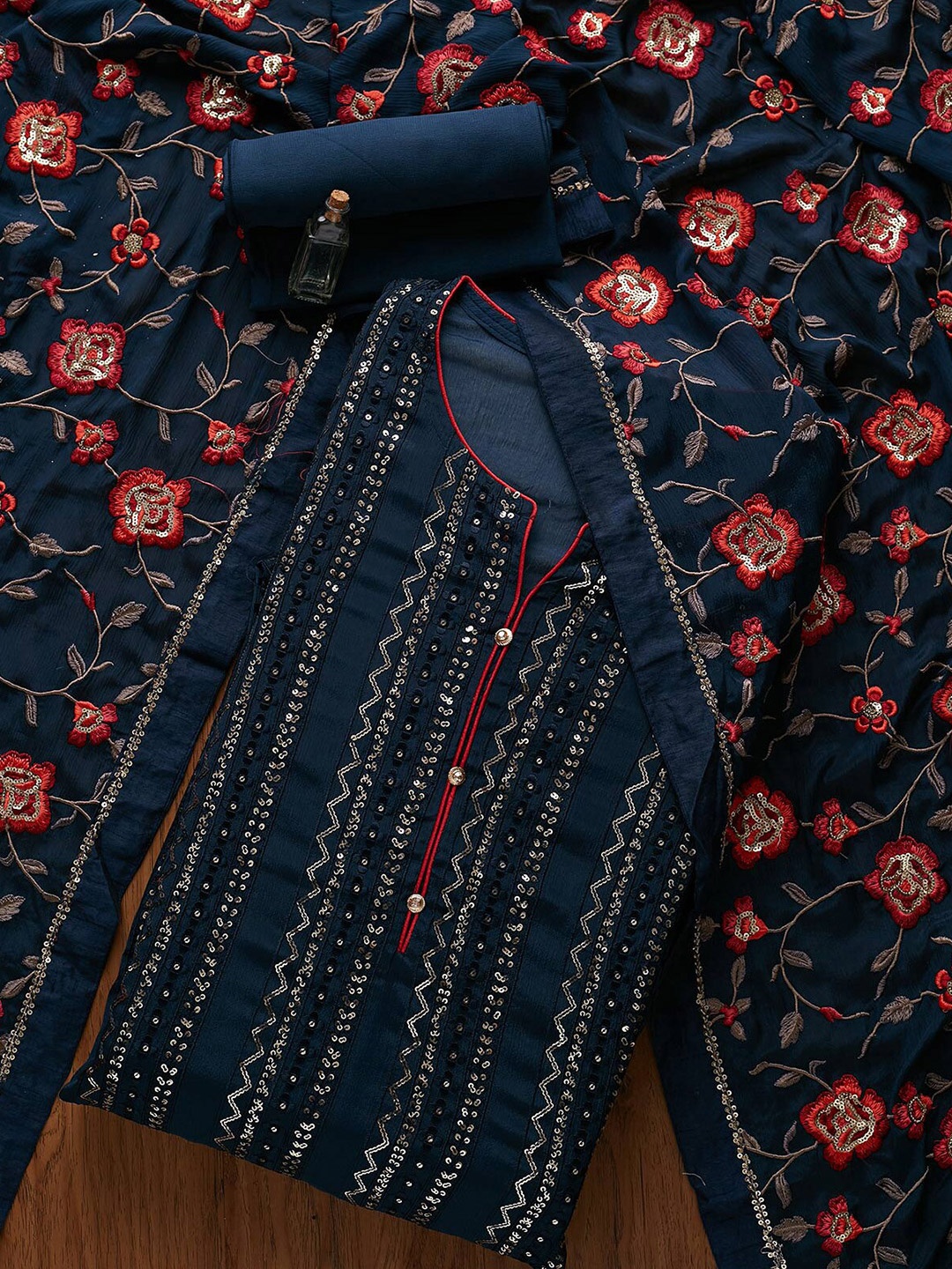 

Koskii Blue & Pink Embroidered Unstitched Dress Material