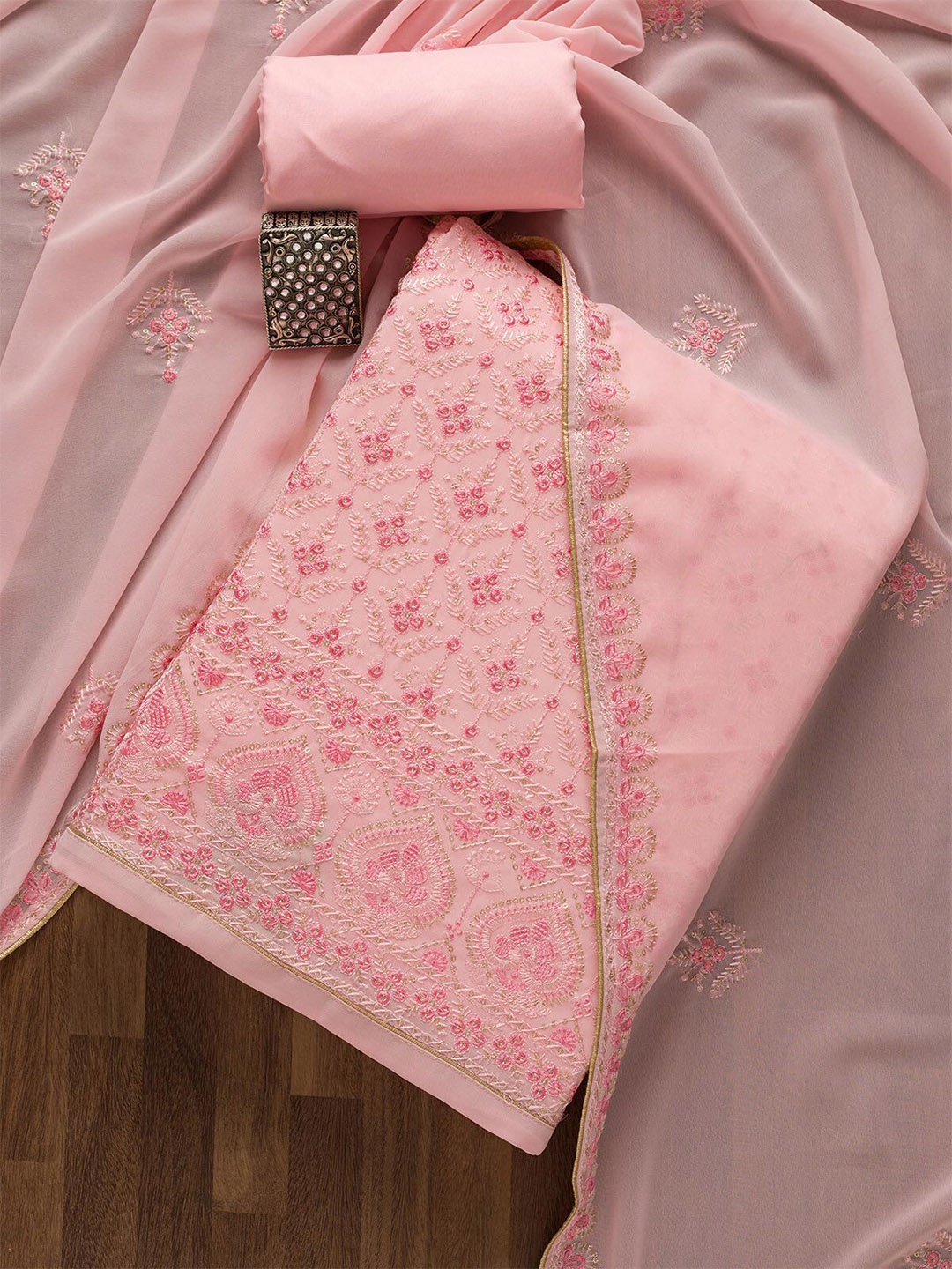 

Koskii Pink Embroidered Unstitched Dress Material
