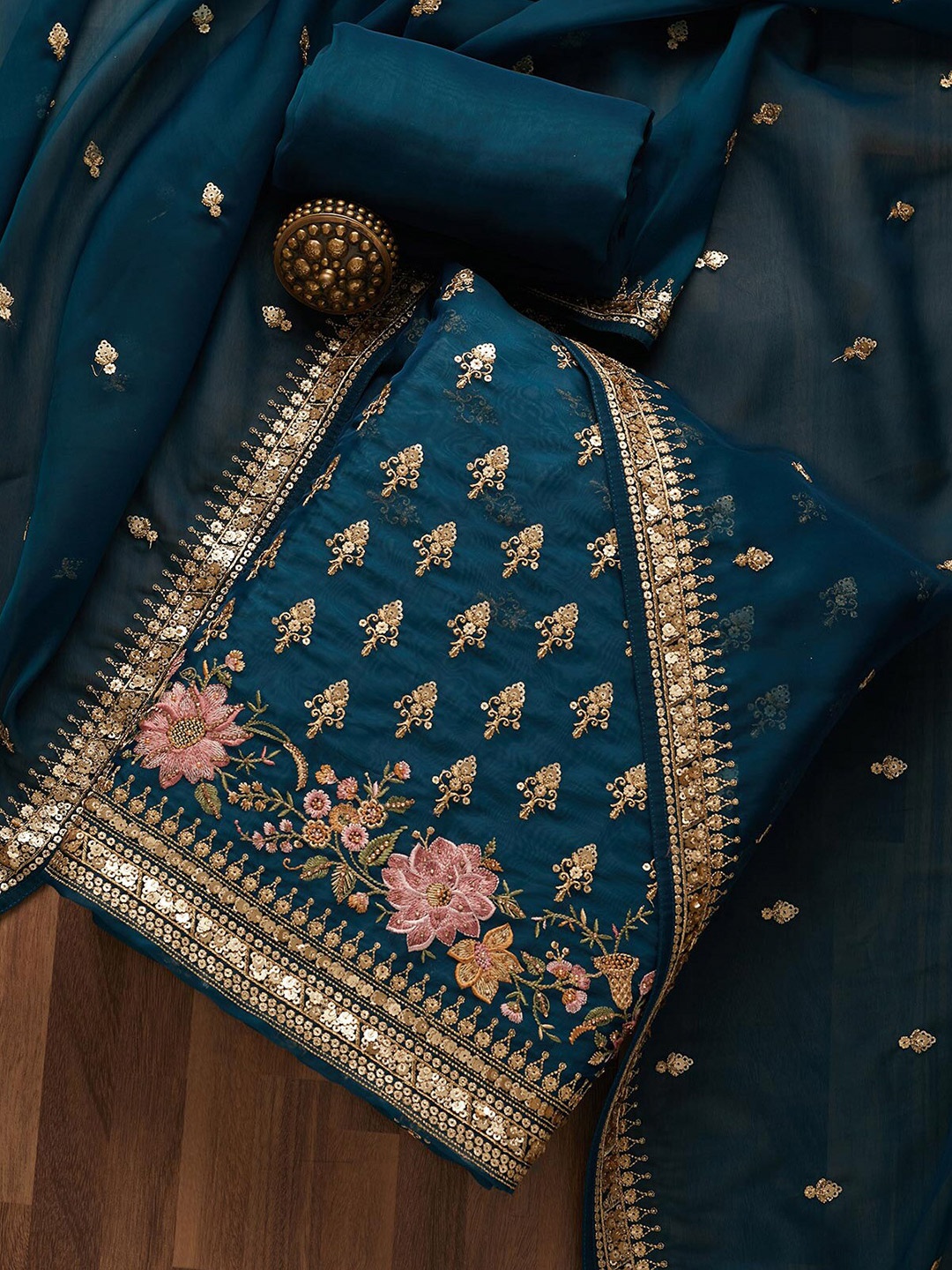 

Koskii Blue & Pink Embroidered Unstitched Dress Material