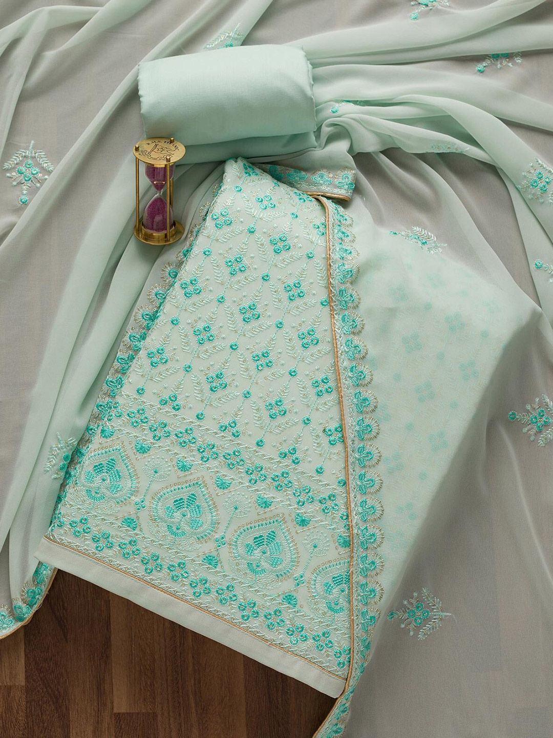 

Koskii Green Embroidered Unstitched Dress Material