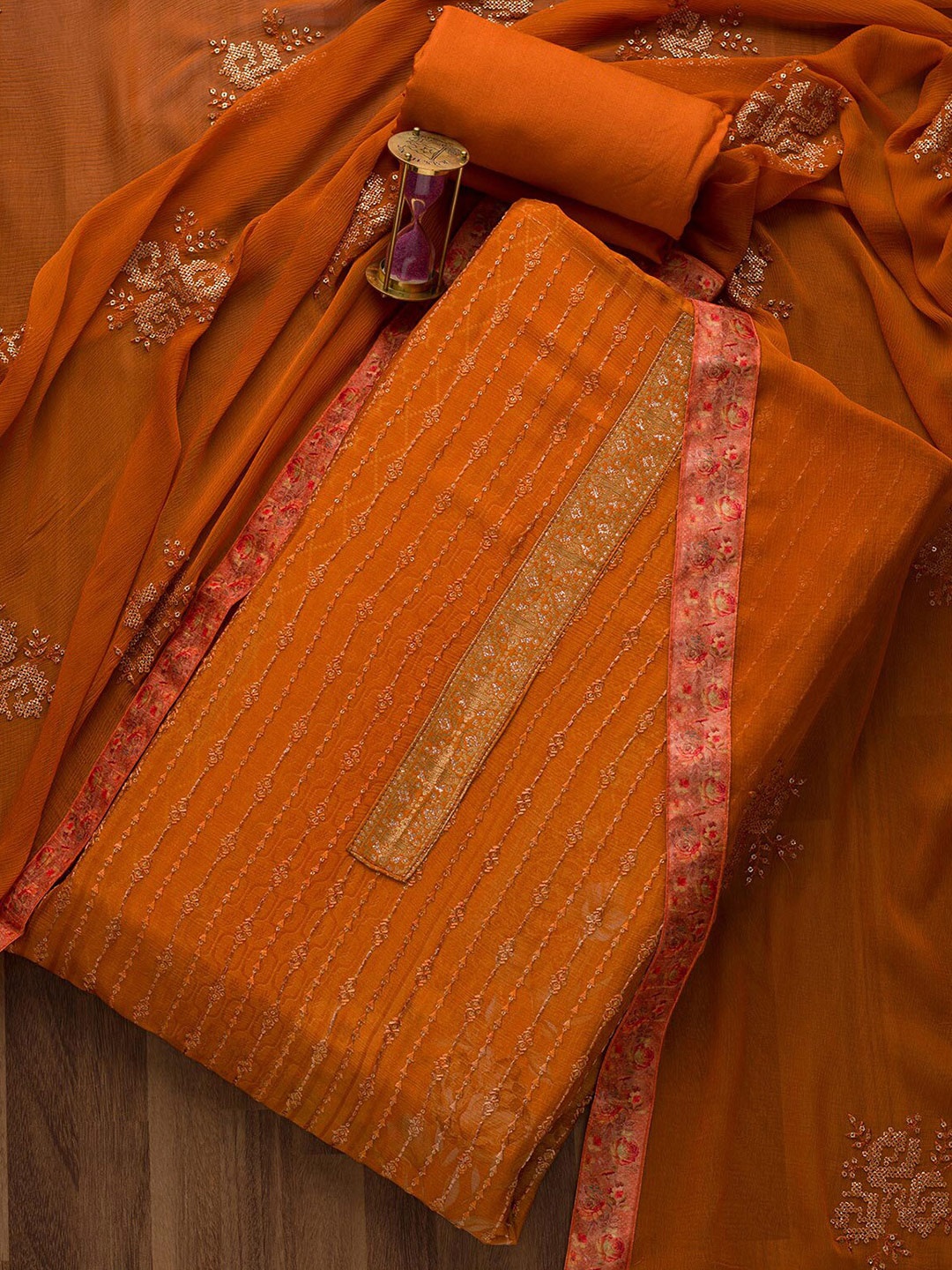 

Koskii Peach-Coloured & Pink Embroidered Unstitched Dress Material