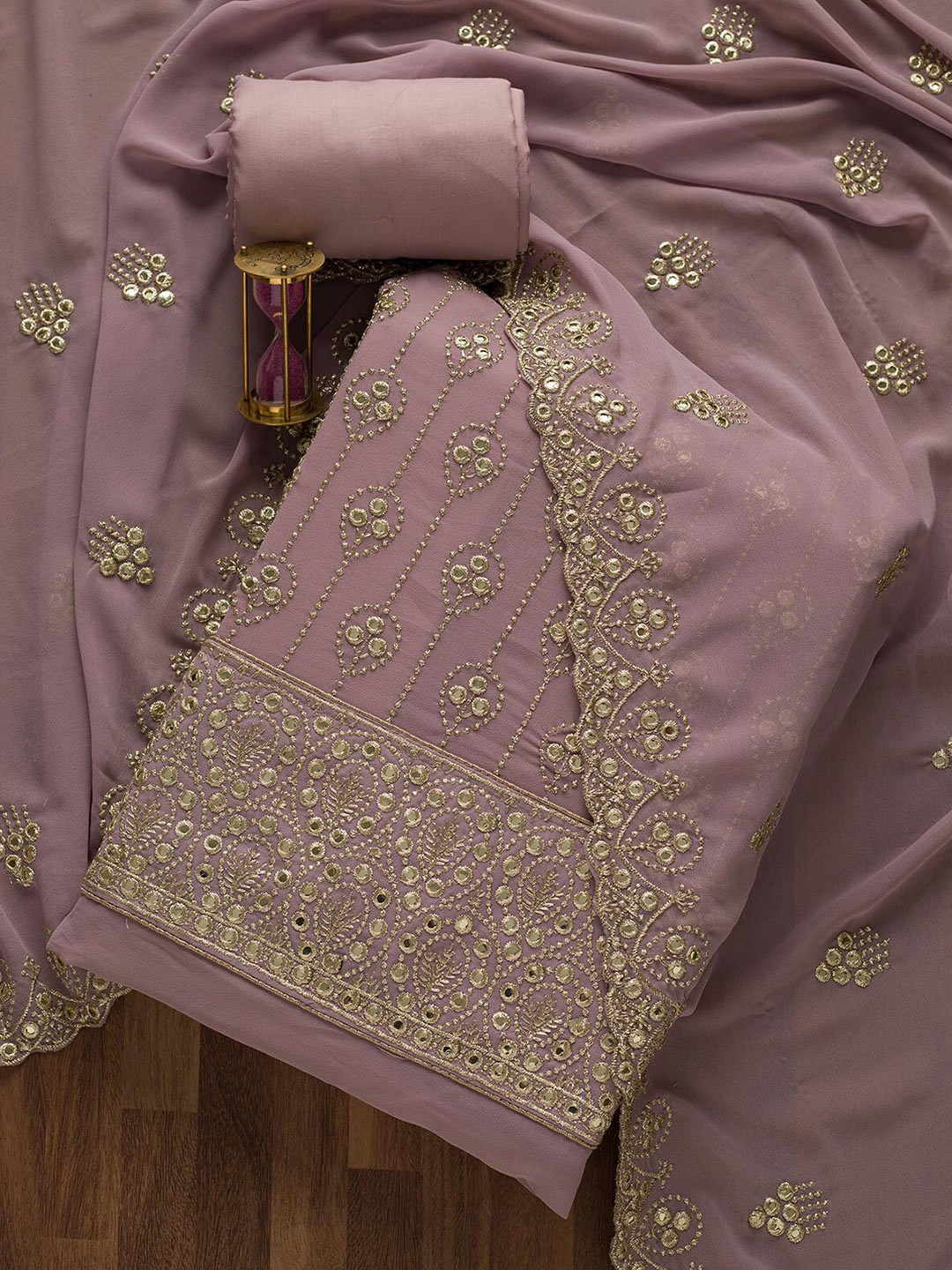 

Koskii Lavender & Gold-Toned Embroidered Unstitched Dress Material