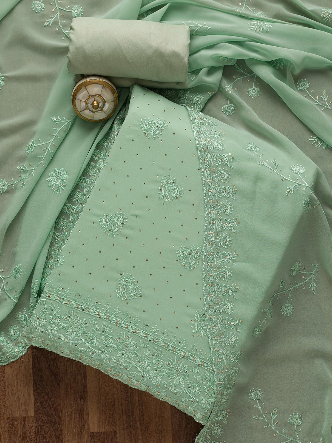 

Koskii Green Embroidered Unstitched Dress Material