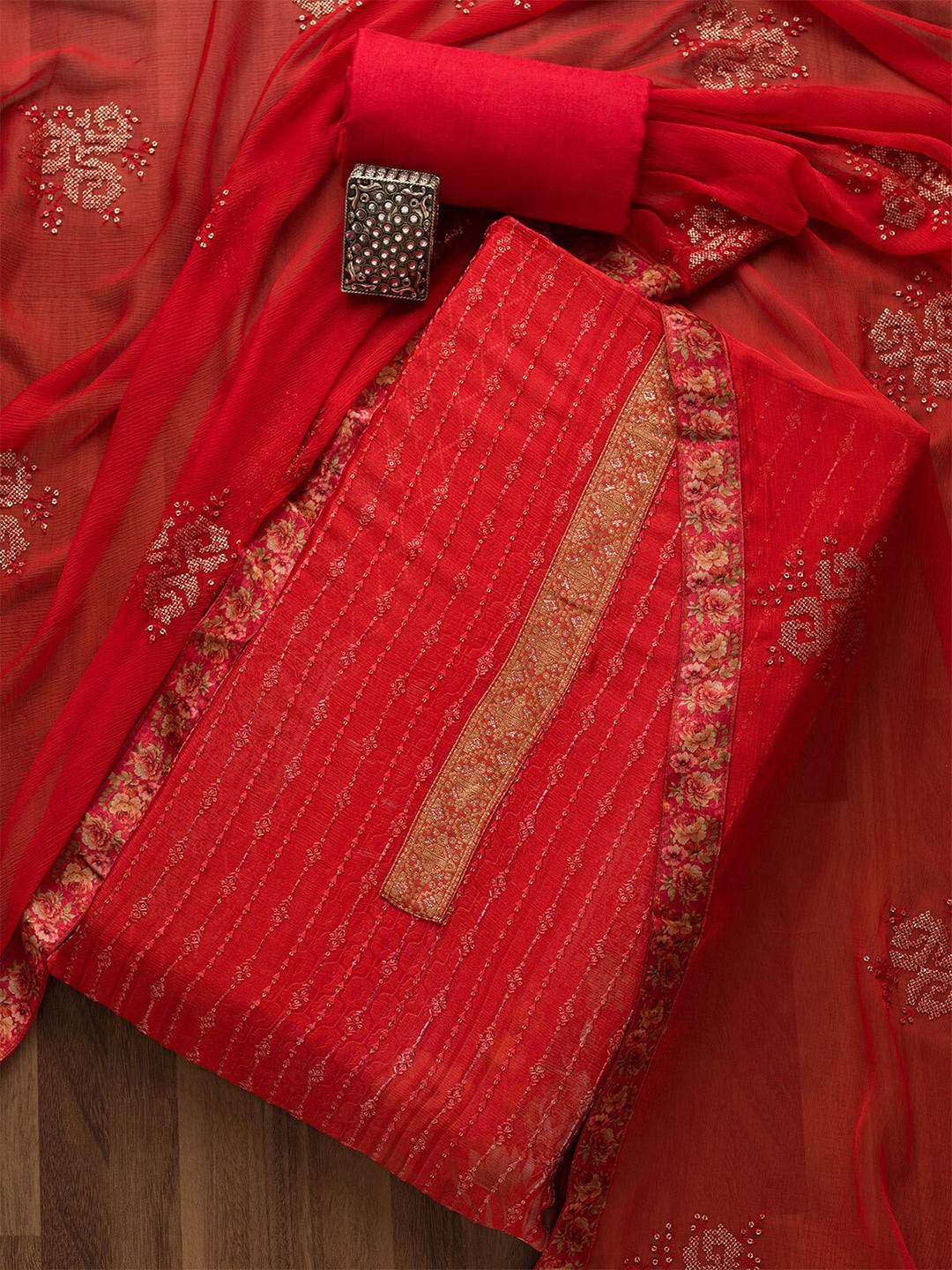 

Koskii Pink & Green Embroidered Unstitched Dress Material