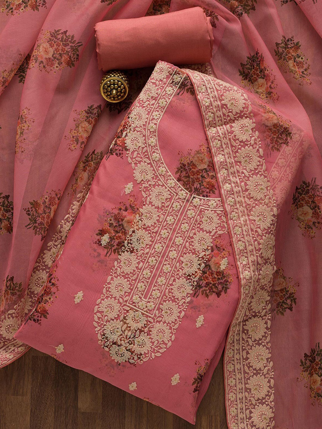 

Koskii Women Pink & White Embroidered Unstitched Dress Material