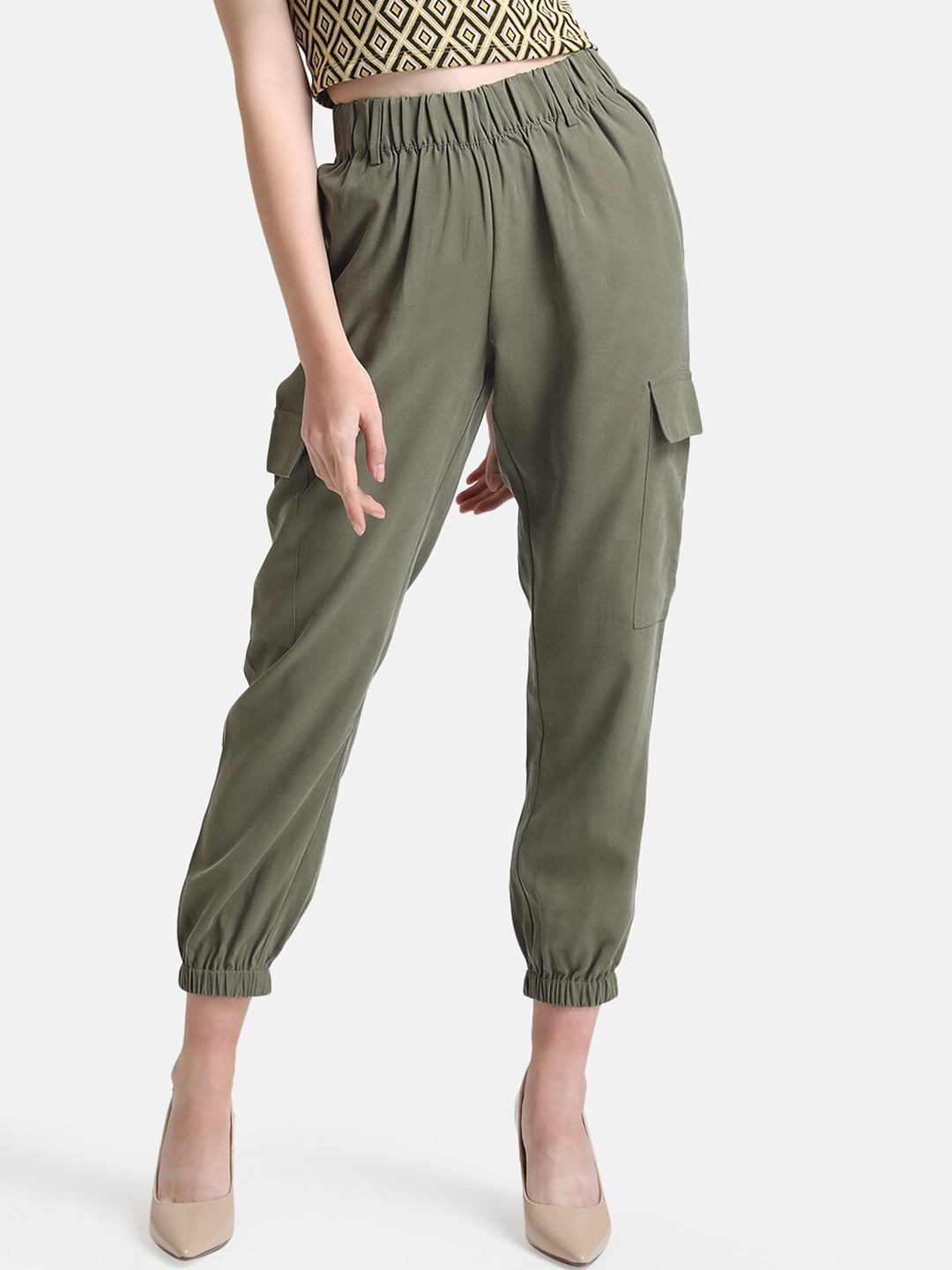 

Kazo Women Olive Green High-Rise Trousers