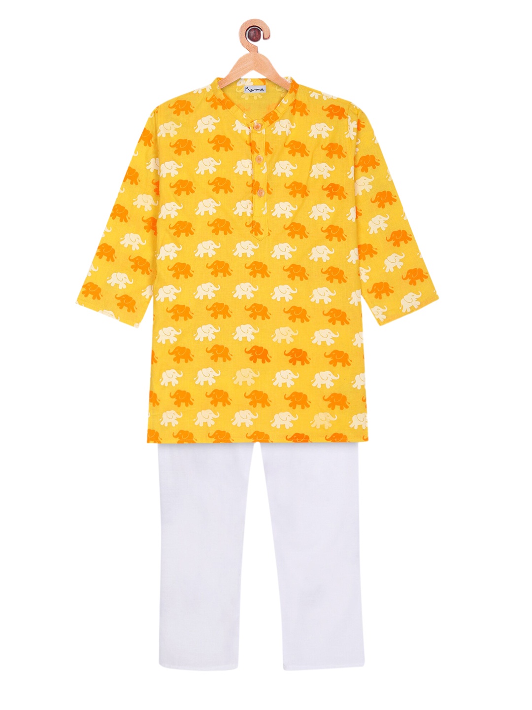 

Ka-mee Boys Pink Printed Pure Cotton Kurta with Pyjamas, Yellow