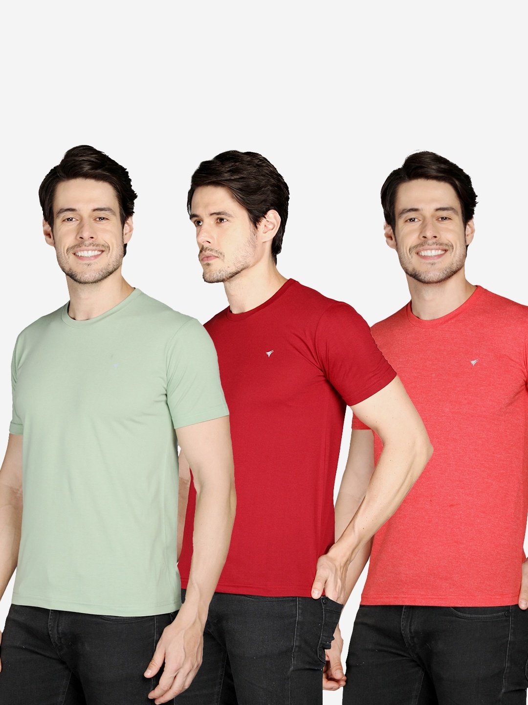 

NEVA Men Green & Red Pack Of 3 Cotton T-shirt