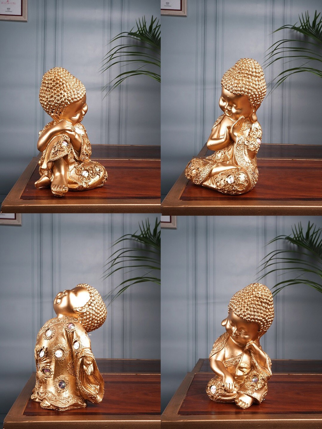 

THE WHITE INK DECOR Set Of 4 Gold-Toned Monk Figurine Showpieces