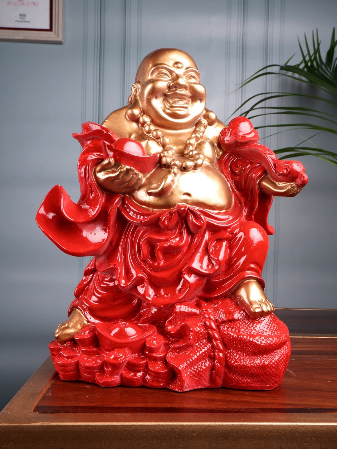 

THE WHITE INK DECOR Red Laughing Buddha Figurine