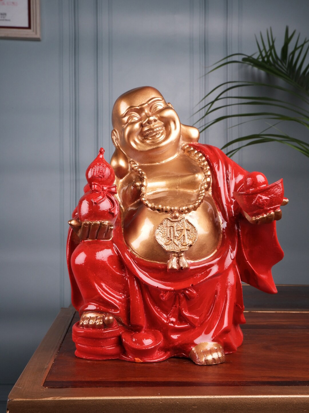 

THE WHITE INK DECOR Red Laughing Buddha Figurine