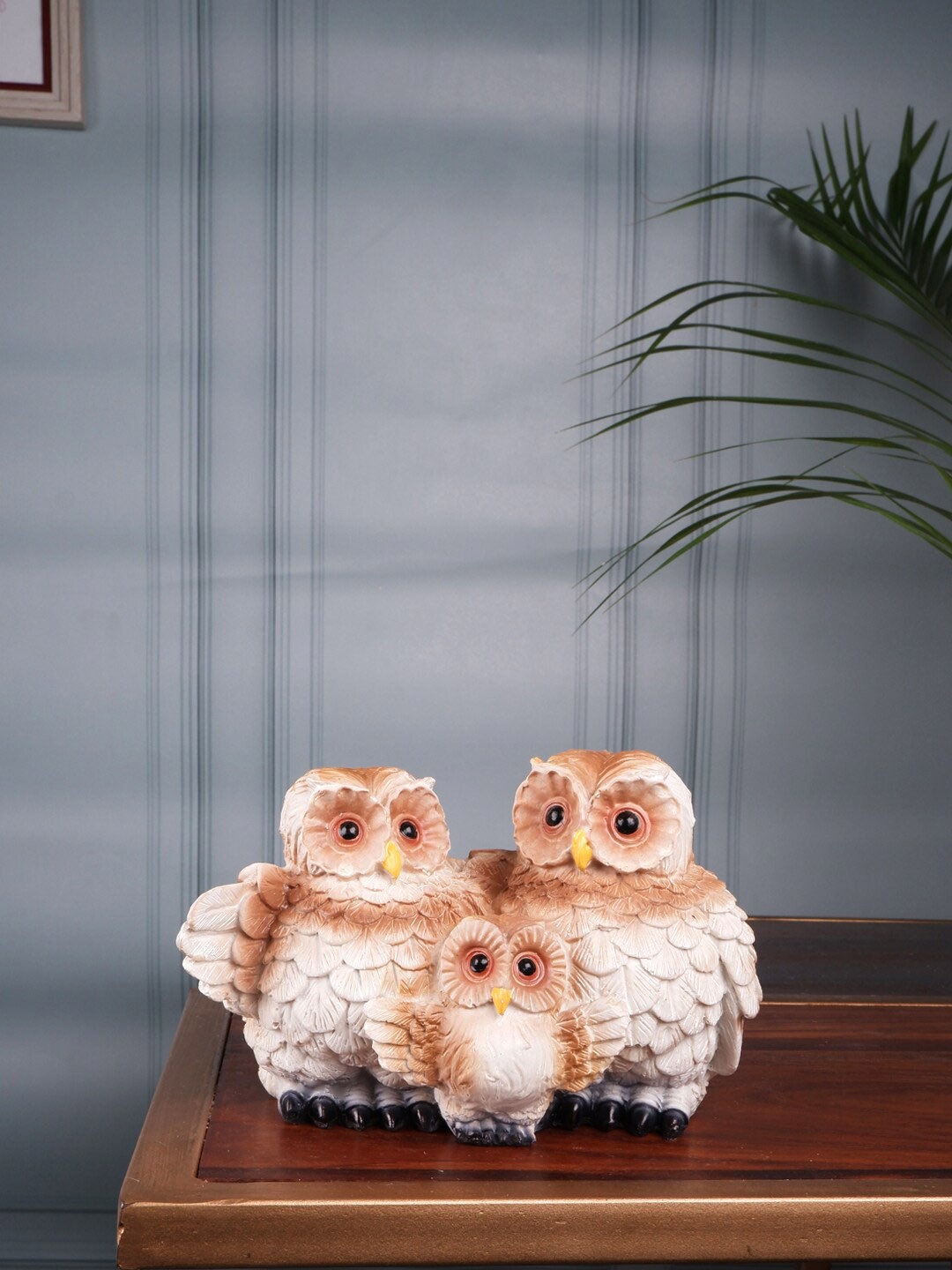 

THE WHITE INK DECOR Beige Colored Owl Family Showpieces